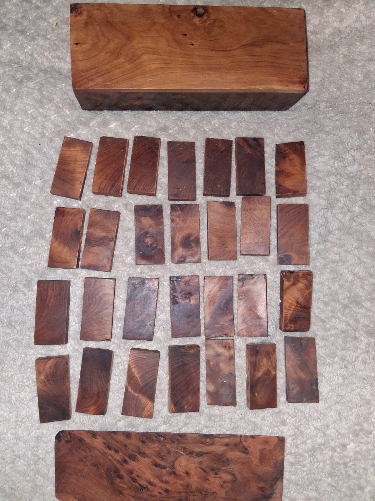 Handmade Burlwood Mother Pearl Wooden Box Set Dominoes Double Six 28 Vintage Set