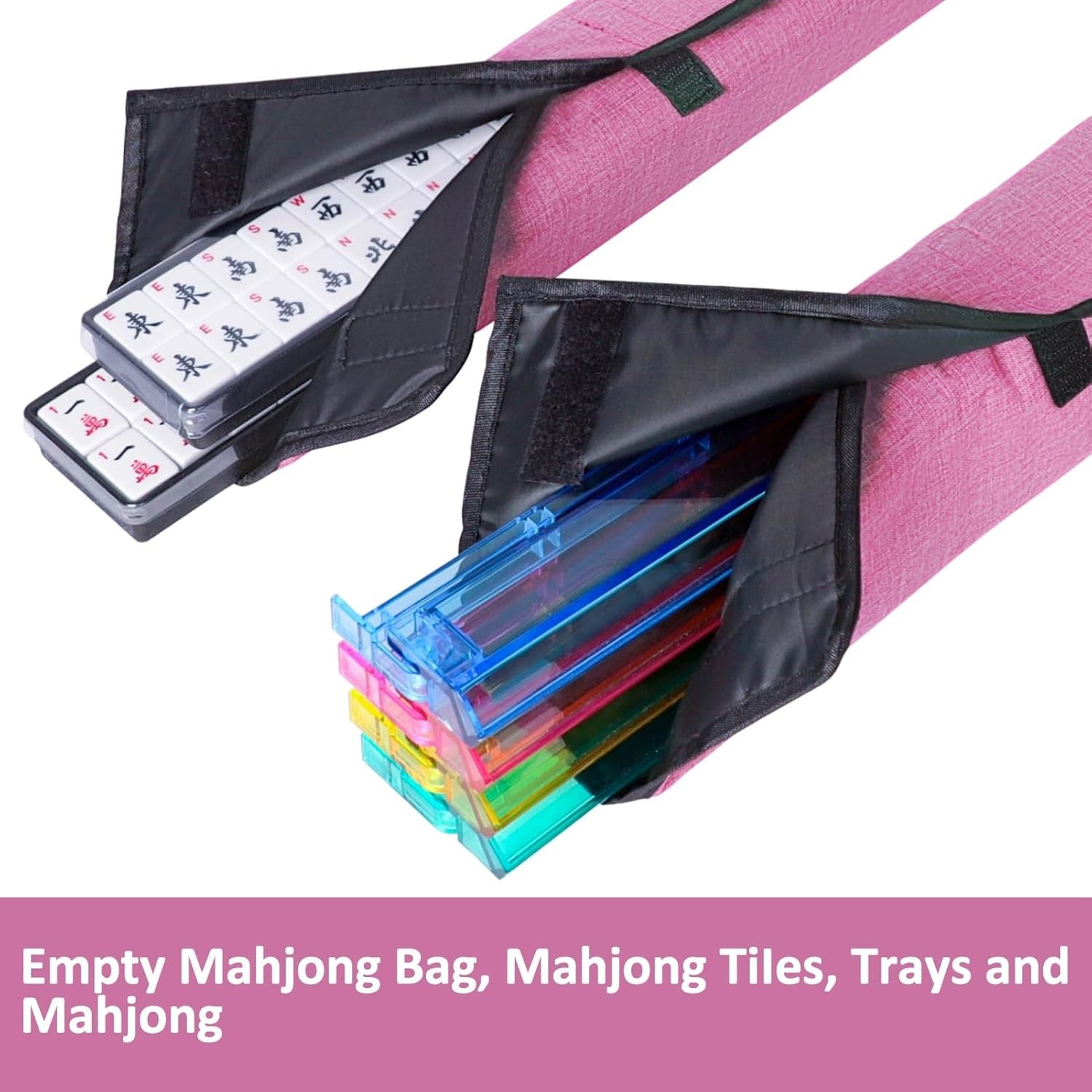 Lightweight American Mahjong Bag with Zippered Pocket & Two Wrappers – Pink
