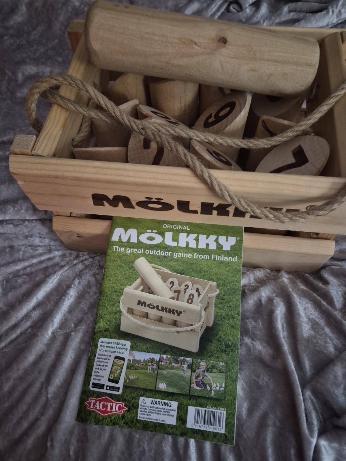 Wood Molkky 12 Skittles 1 Stick Booklet Outdoor Fun Made In Finland NEW