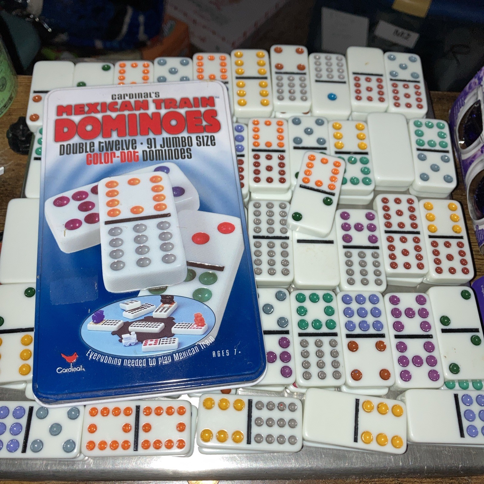Cardinal Double 12 Dominoes Mexican Train & Original LCR Left Center Right Game