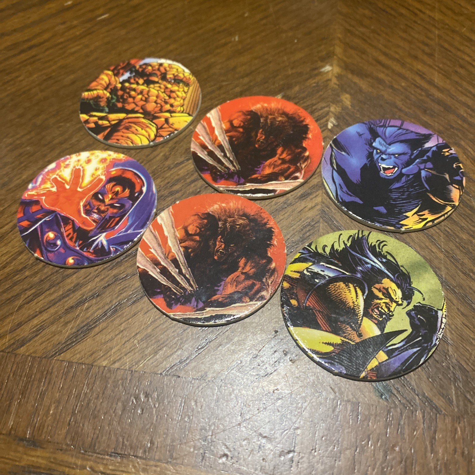 VTG 1990s Comic Book POGs / Milk Caps 28 Marvel & DC – Venom, Wolverine Magneto