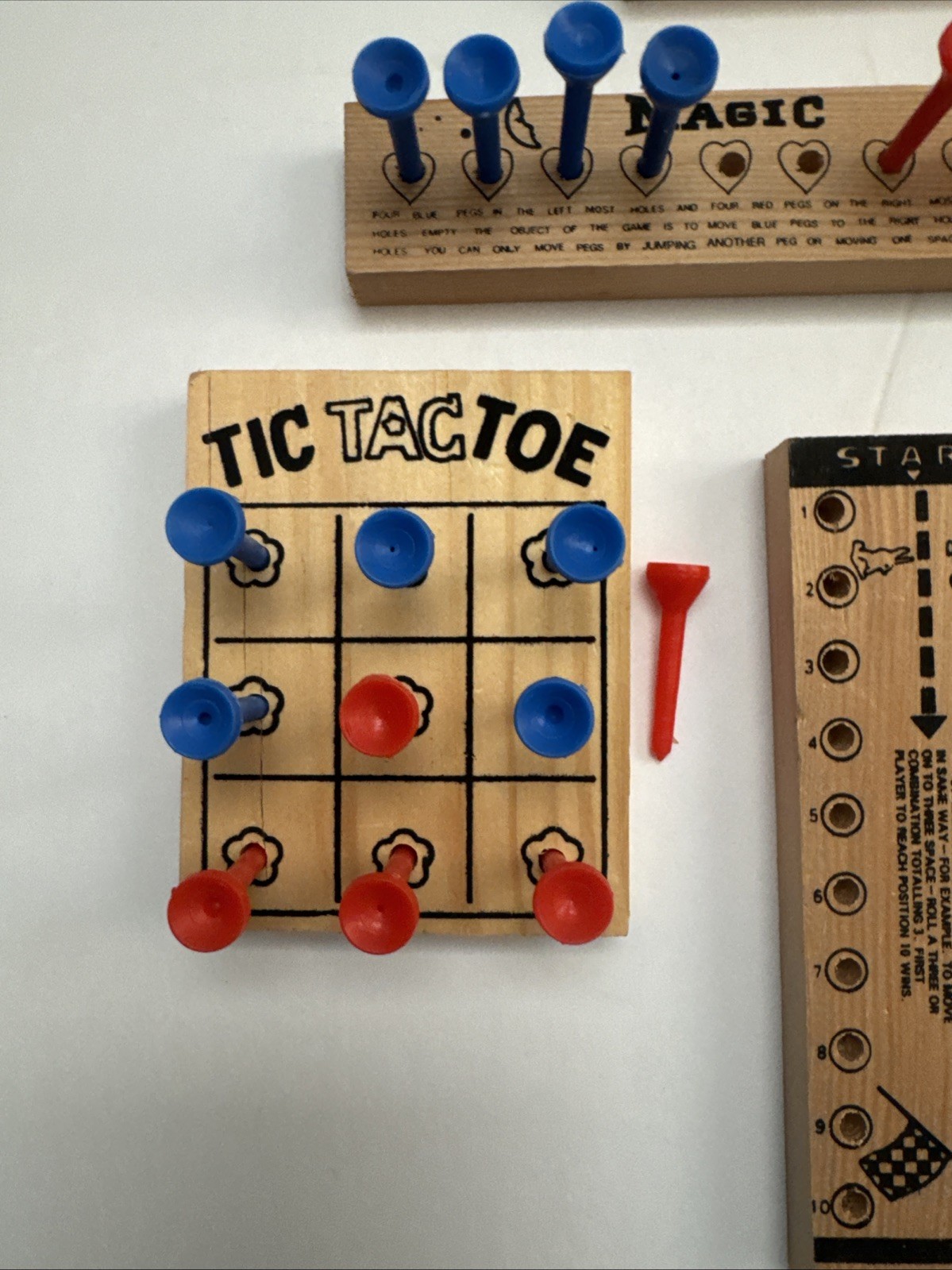 Lot Of 6 Wooden Peg Games, Tic Tac Toe, Universe, Magic, Racing, Challenger