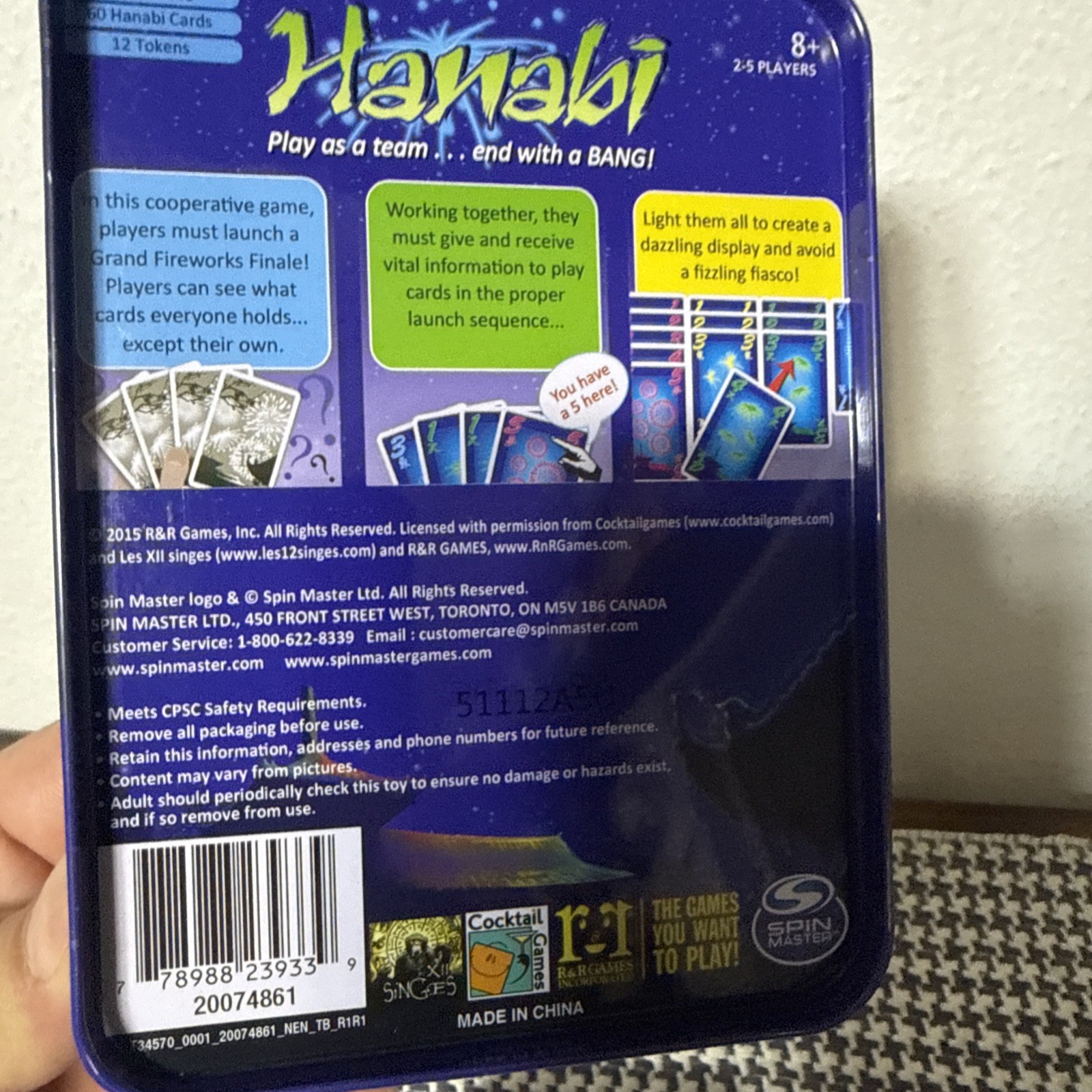 Hanabi Strategy Card Game Travel Tin Case Spin Master Complete New Condition