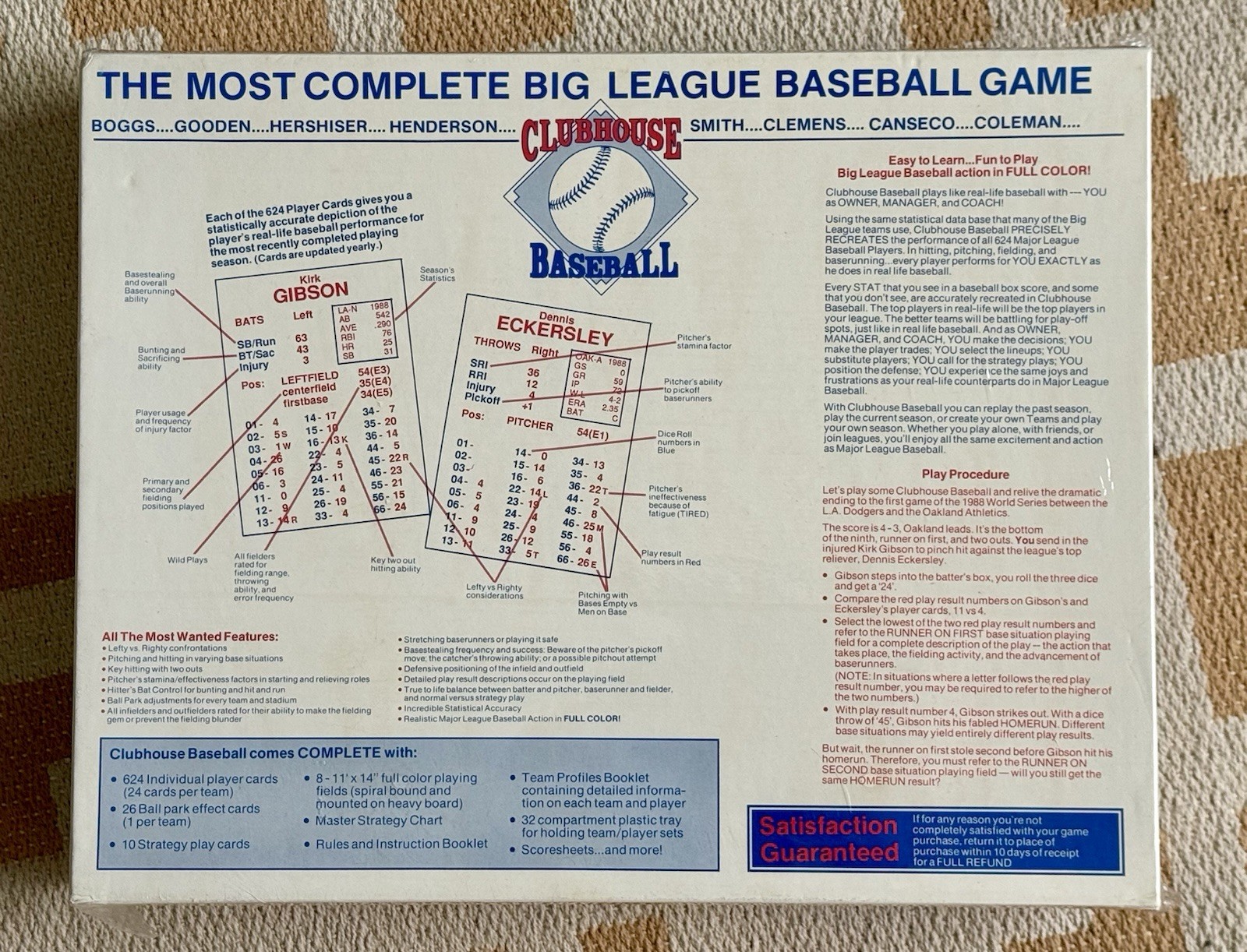 Clubhouse Baseball Strategy Board Game 1989 Edition MLB Sealed New In Box