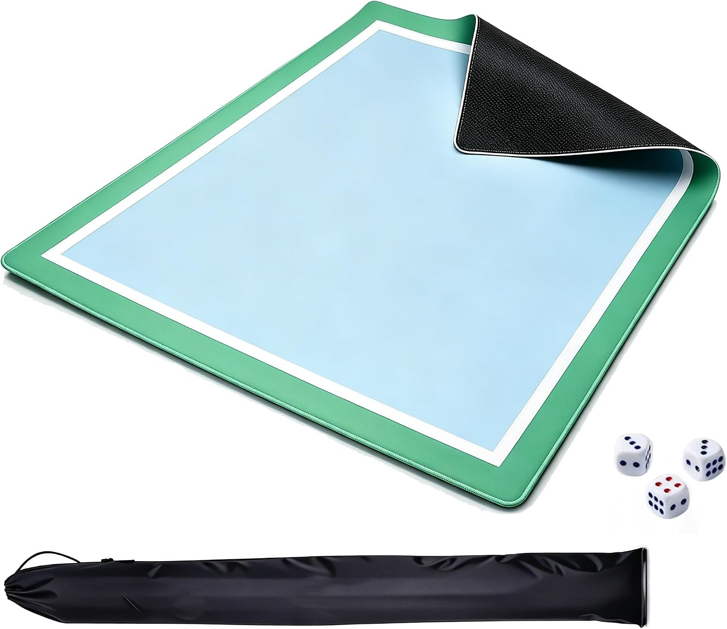 Green White Light Blue Mahjong Mat 31.5X31.5 Inch Thick Neoprene Waterproof