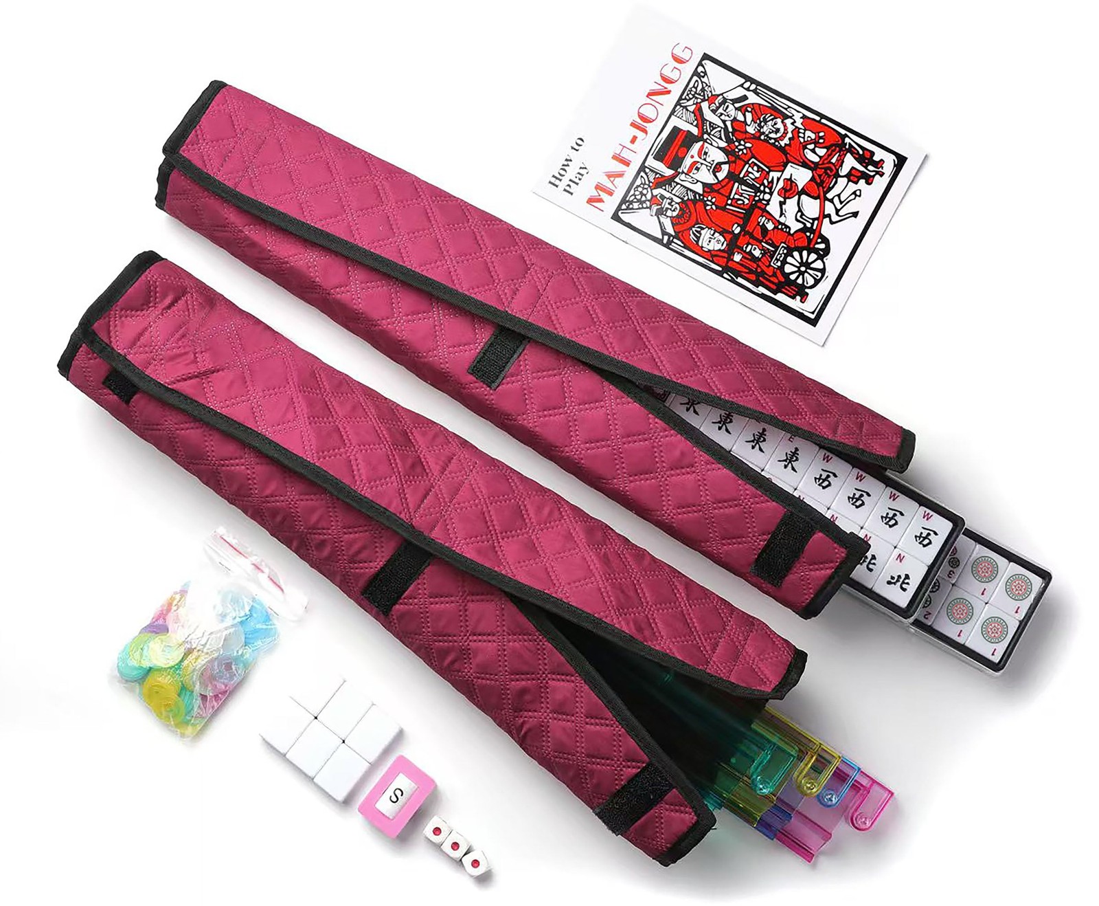 Mose Cafolo American Mahjong Game Set – Red Burgundy Quilted Soft Bag – 166