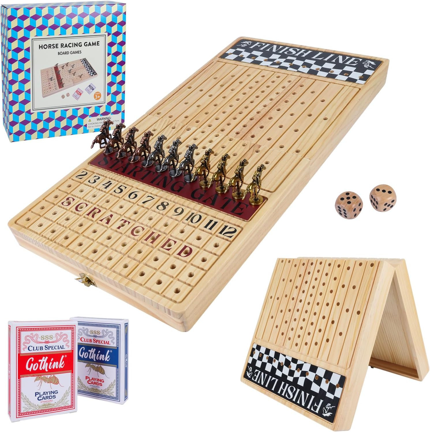 Large 23 Inches Horse Race Board Game, Premium Durable Foldable Wooden Box, Hors