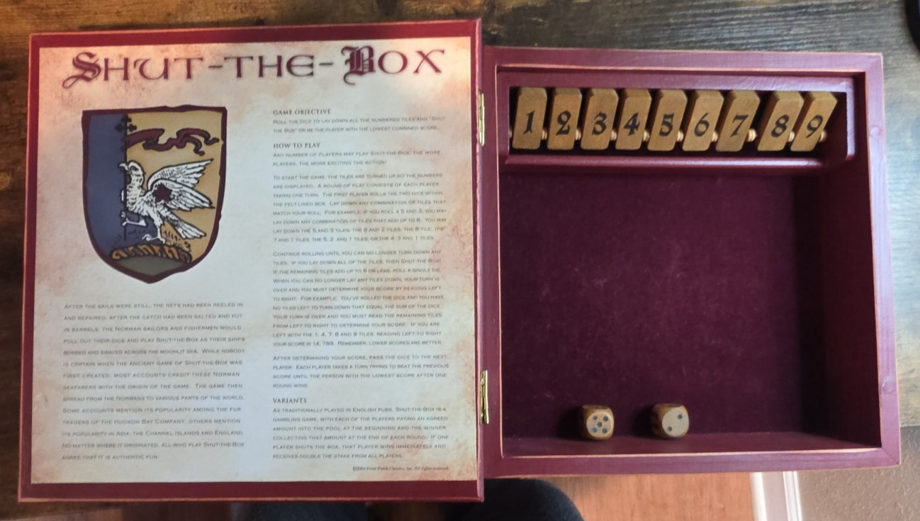 Shut the Box Board Game Front Porch Classics Bookshelf Edition Wood Complete
