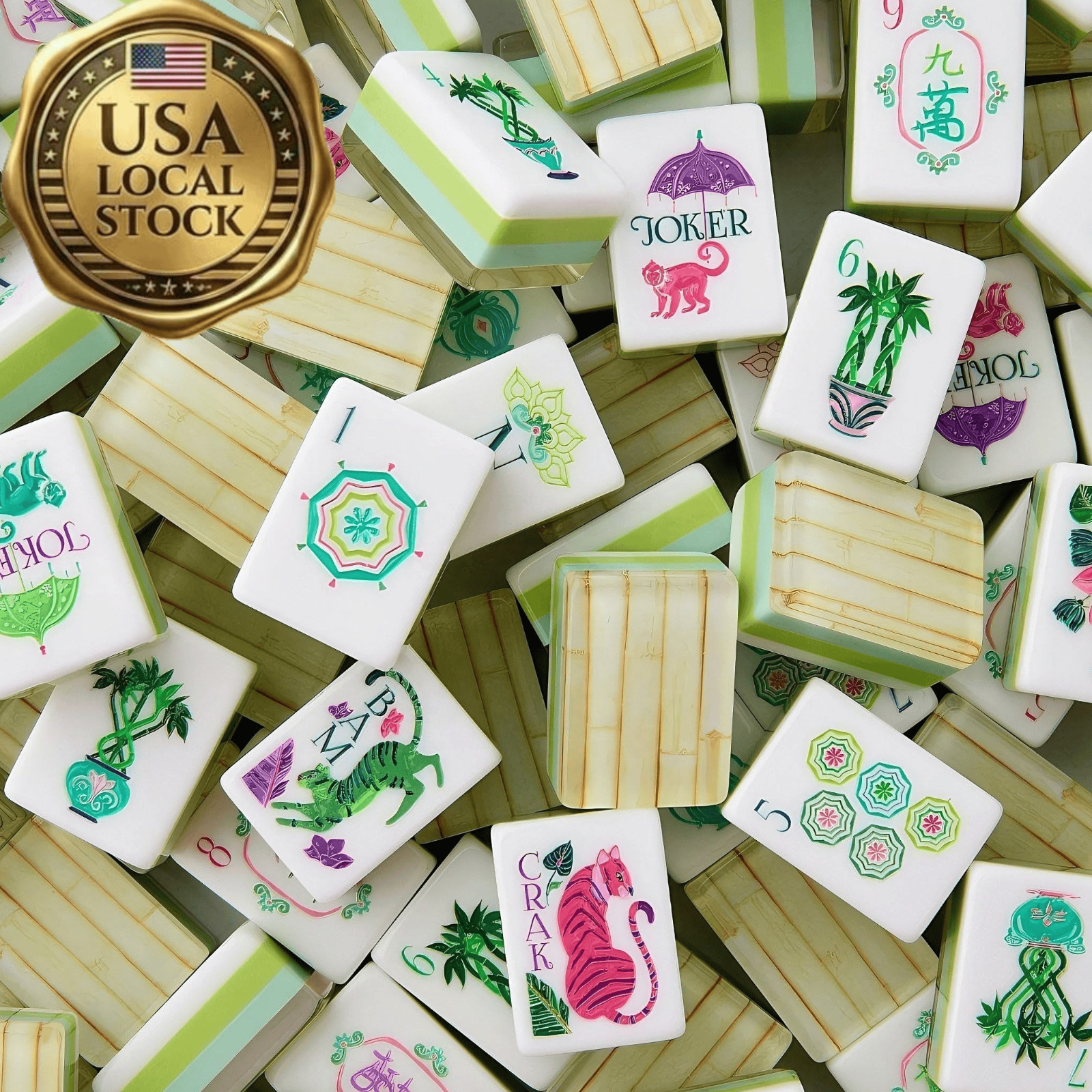 Engraved American Mahjong Tiles set ,160 4 layered Palm Tree Royale