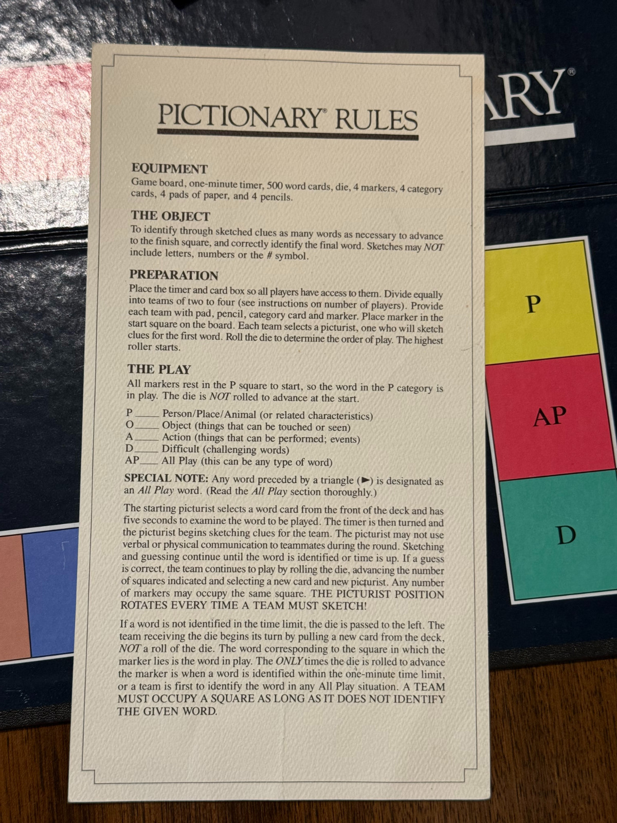 Pictionary 1985 First Edition Board Game Original Box Classic Drawing Game