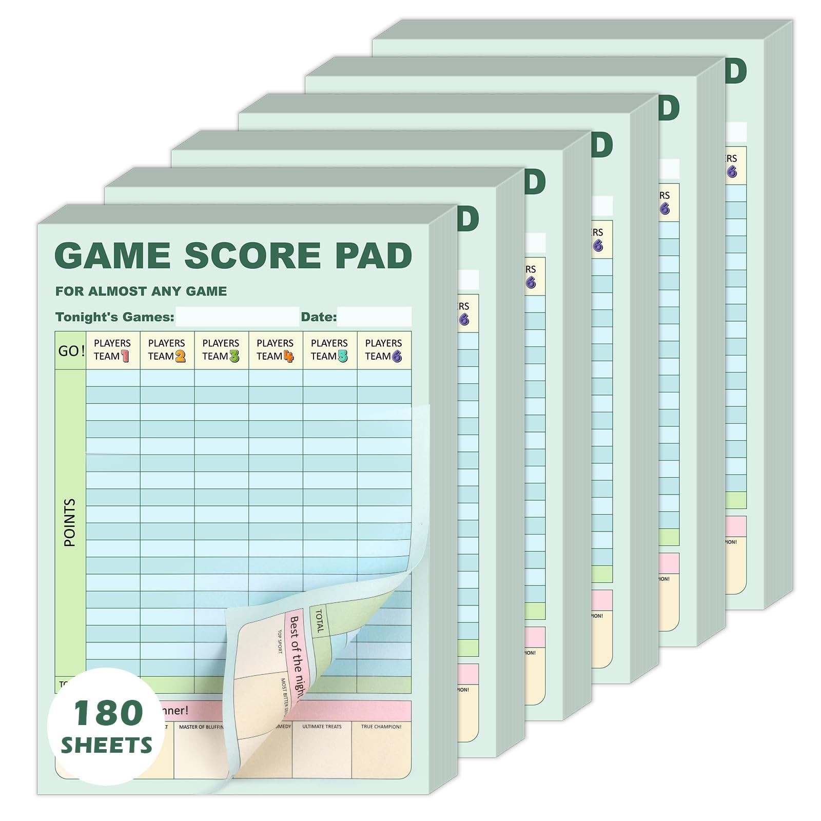 30/90/180 Sheets Double-Sided Game Score Pads – 6×9 Inch Score Tracker for Famil