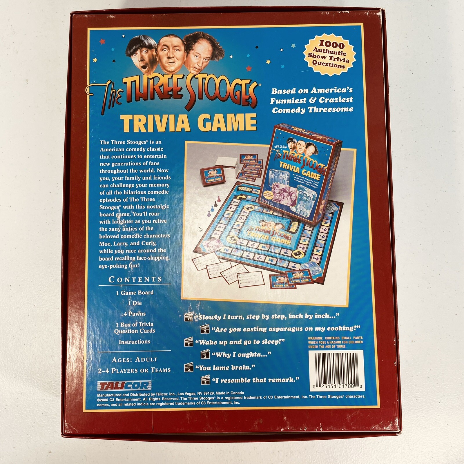 The Official Three Stooges Trivia Game 2000 By Talicor Mo Larry Curly Nyuk Nyuk