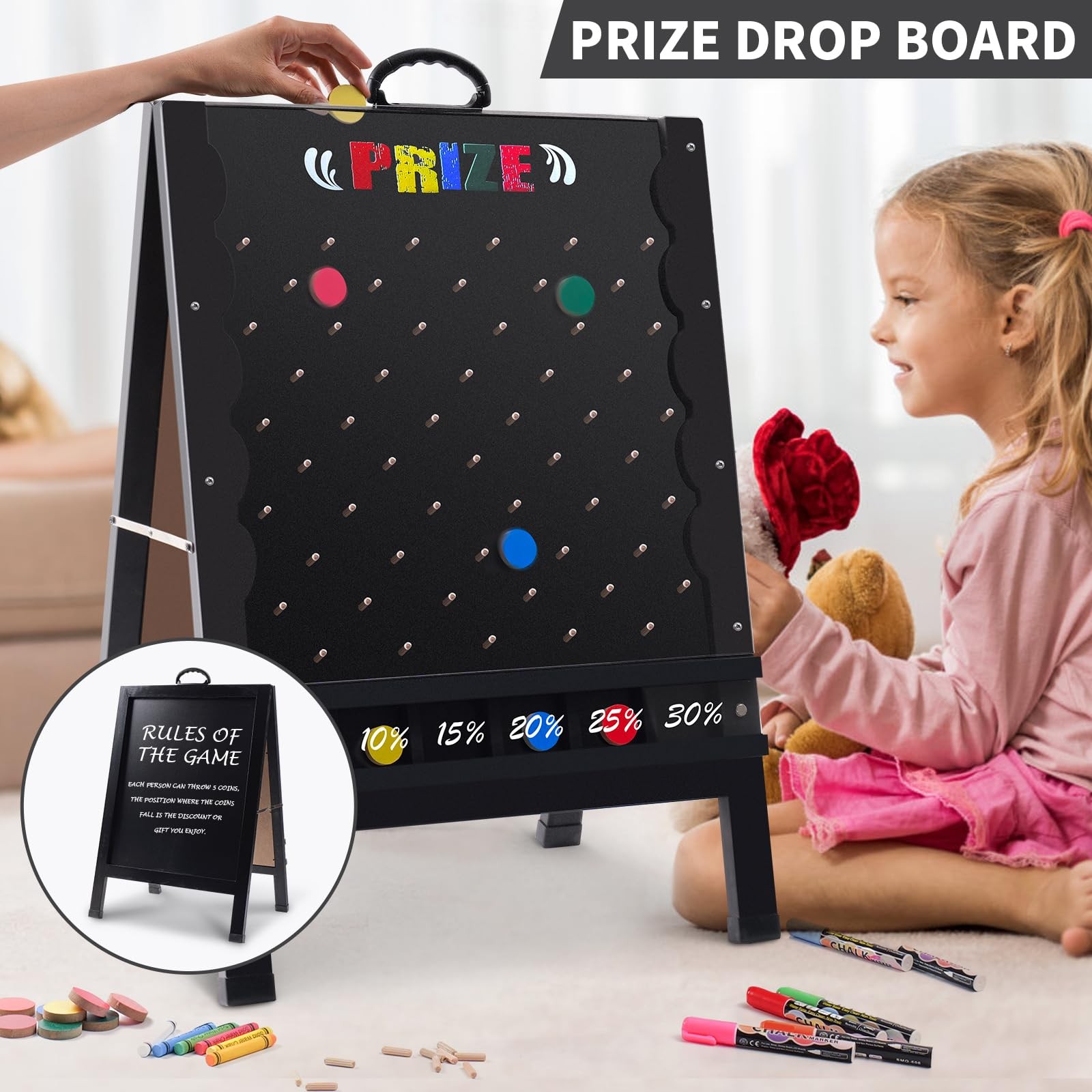 Prize Drop Game Board, 21″x30″ Foldable Double-Sided Design with Wooden A-Fra…