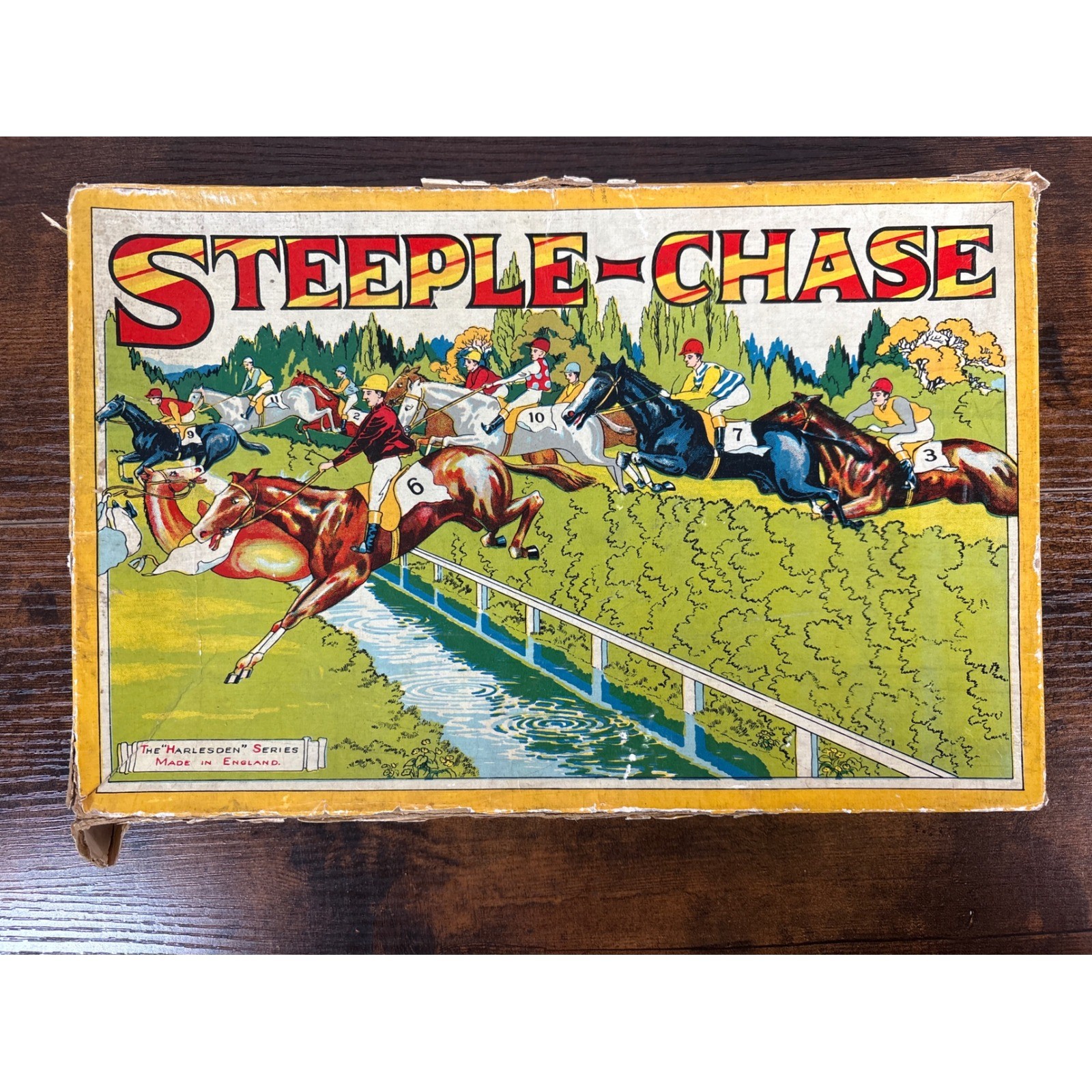 Vintage Harlesden Series Steeple-Chase Board Game Made in England Horse Racing