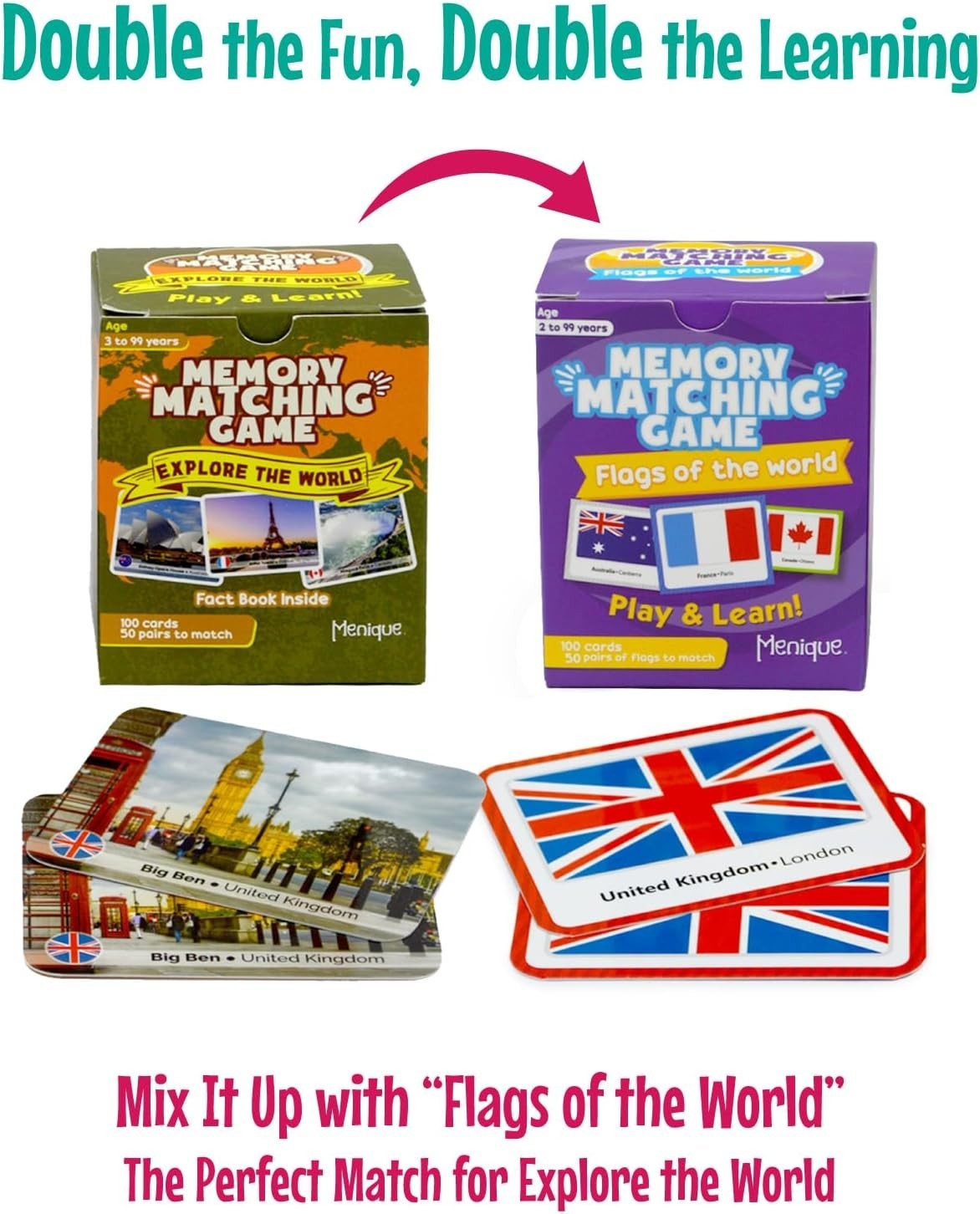 Explore the World Memory Matching Game – 100 Cards 50 Pairs with Famous Landm…
