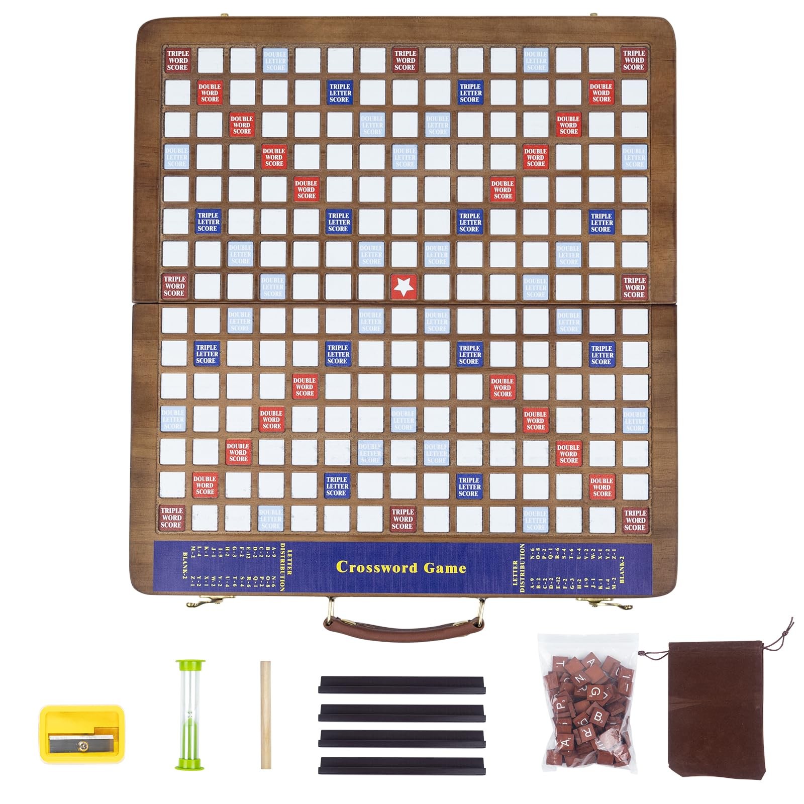 Wooden Folding Crossword Board Game – Word Game Set with 100 Letter Tiles, Sa…