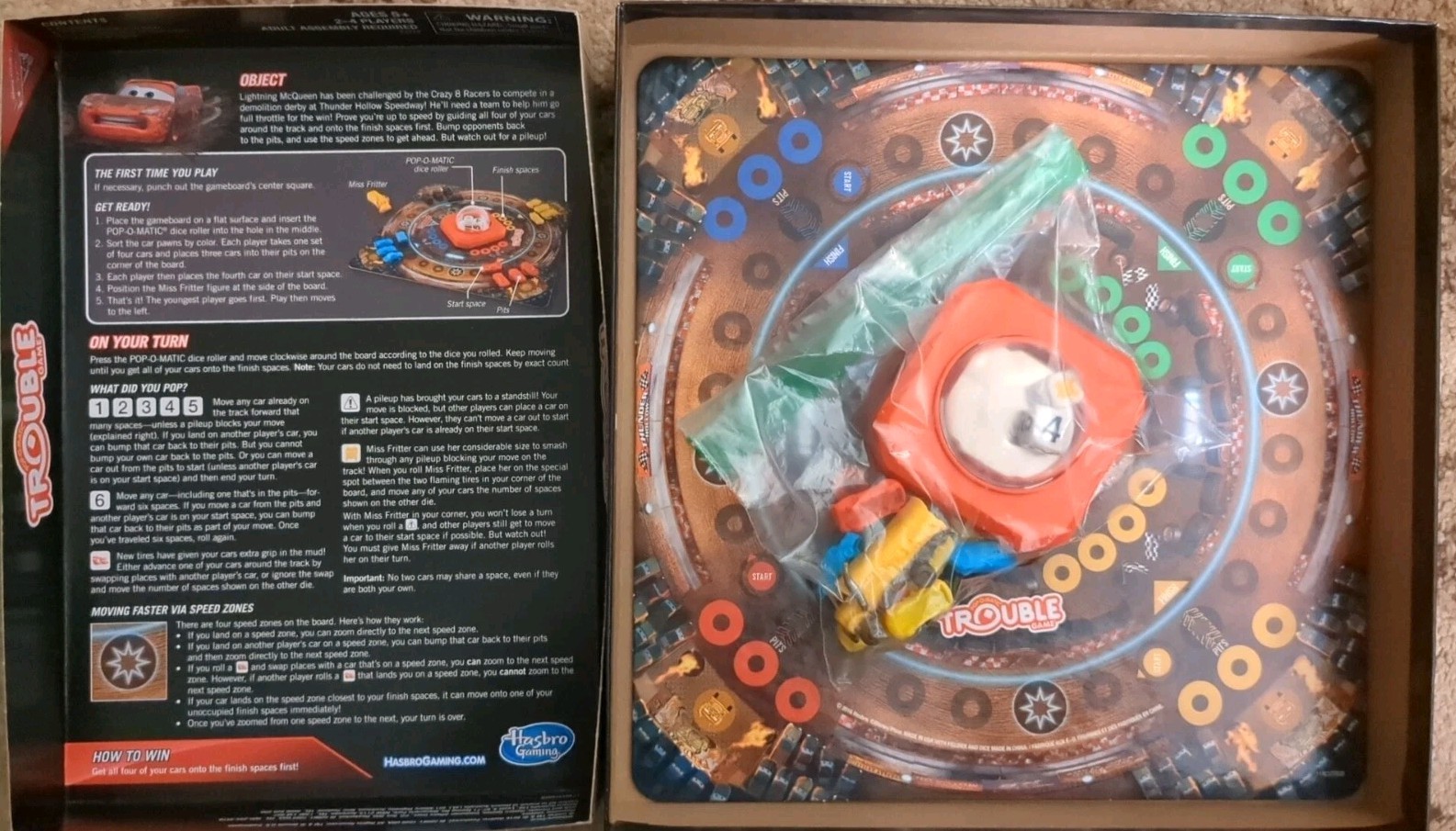 Disney Pixar Cars 3 Trouble Game COMPLETE Hasbro Gaming 2016 Pop O Matic Race