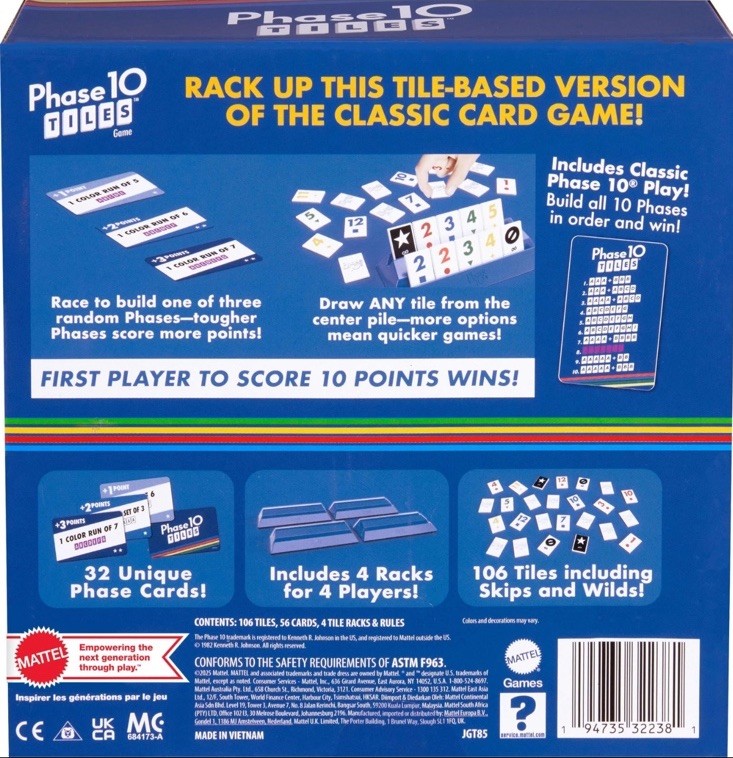 Phase 10 Tiles Game – Quick Rummy Play for 2-4 Players with Unique Phases – NEW