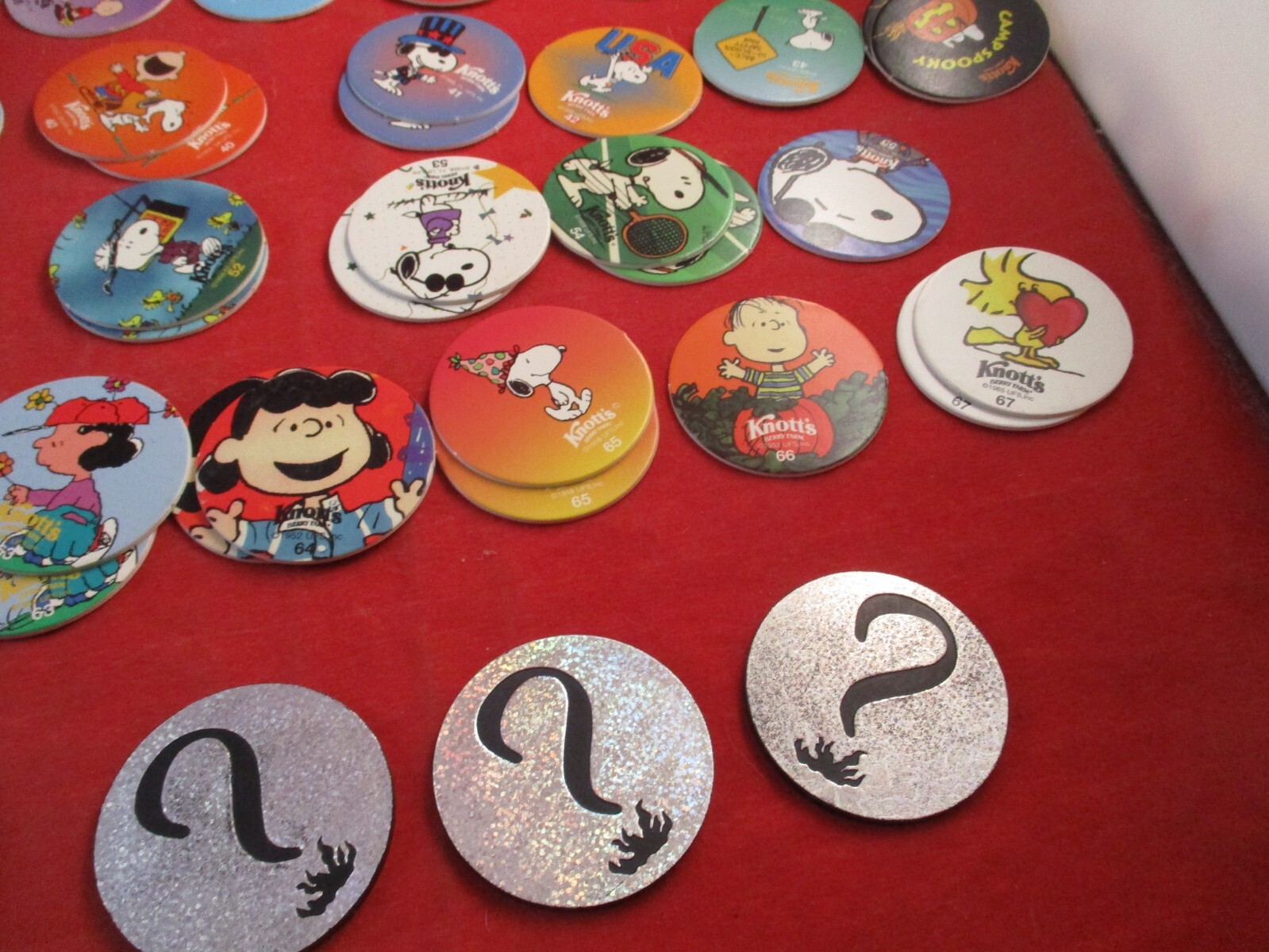 Set of 75 Knott’s Berry Farm Pog Rides & Peanuts Charlie Brown Snoopy w/Slammers