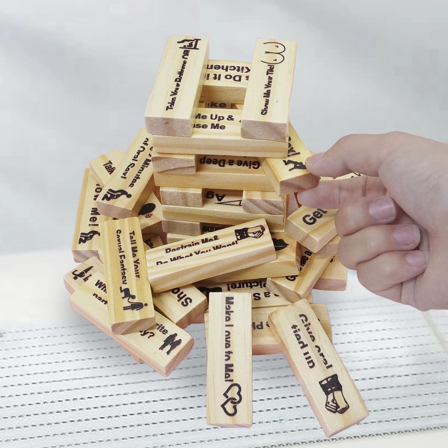 48pcs Wooden Tumble Tower Couples Game, Party Night Blocks, Stacking Block, W…