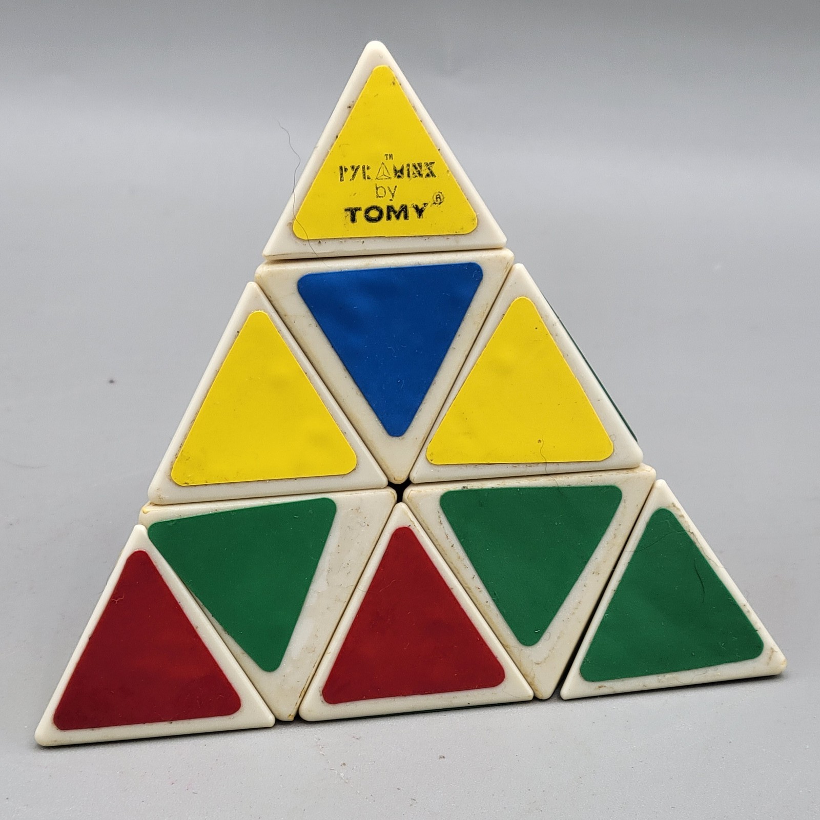 Vintage Pyraminx by Tomy Twist Puzzle Brain Teaser Cube Game 1980s White Base