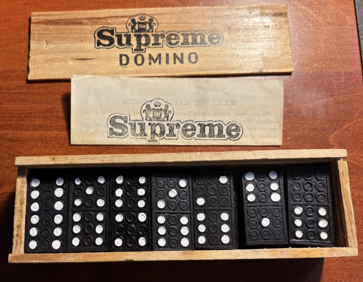 VTG Supreme Domino Set Black Tiles Dragon Back Wood Box Complete w/ Instruction.