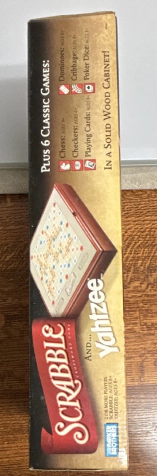Parker Brothers Hasbro Scrabble Yahtzee Plus 6 Classic Games Solid Wood Cabinet