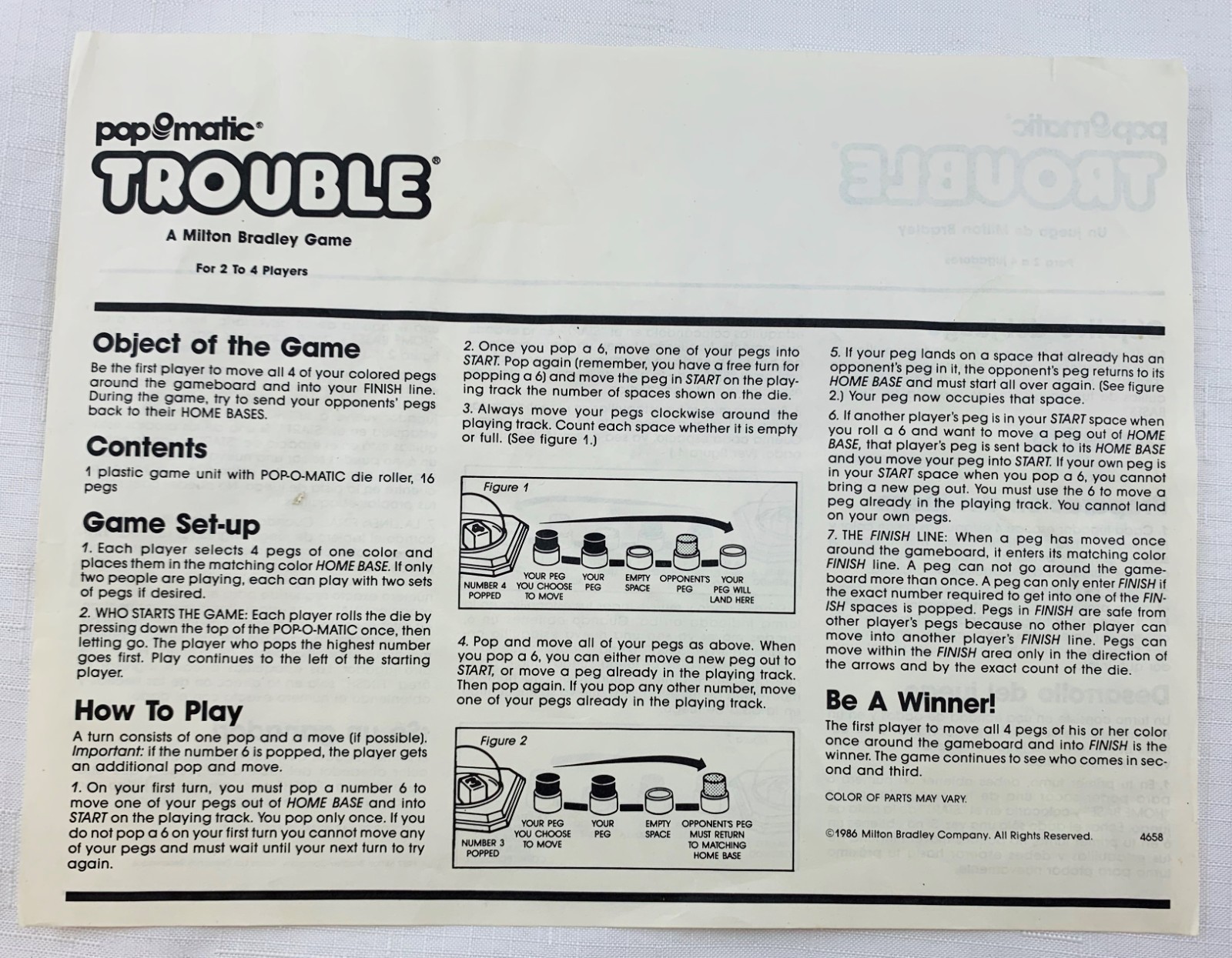 1986 Trouble Game by Milton Bradley Complete in Great Condition FREE SHIPPING