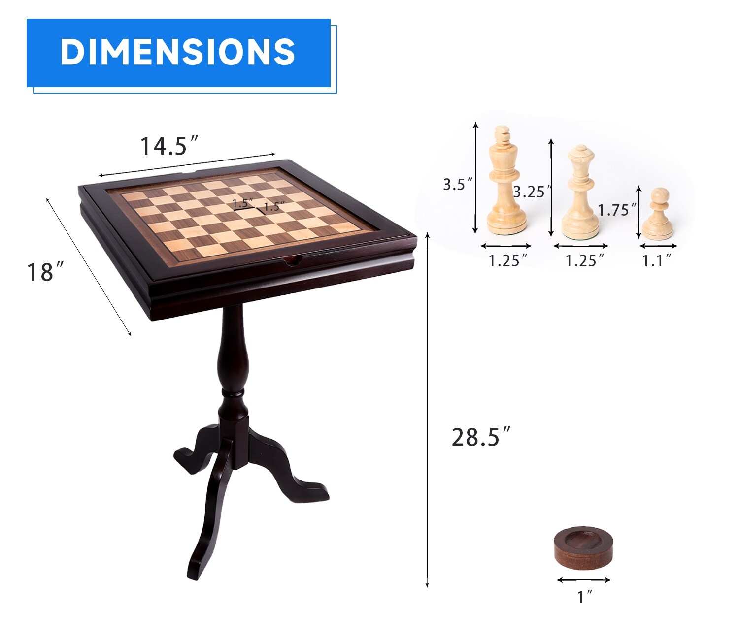 3-in-1 Mahogany Chess/Checkers/Backgammon Table with Chess/Checkers Game Pieces