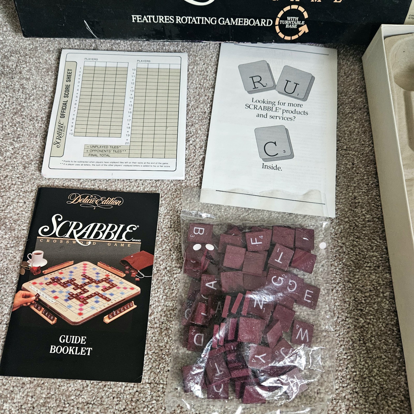 (Inside New) 1989 Scrabble Deluxe Edition COMPLETE Rotating Turntable Board Game