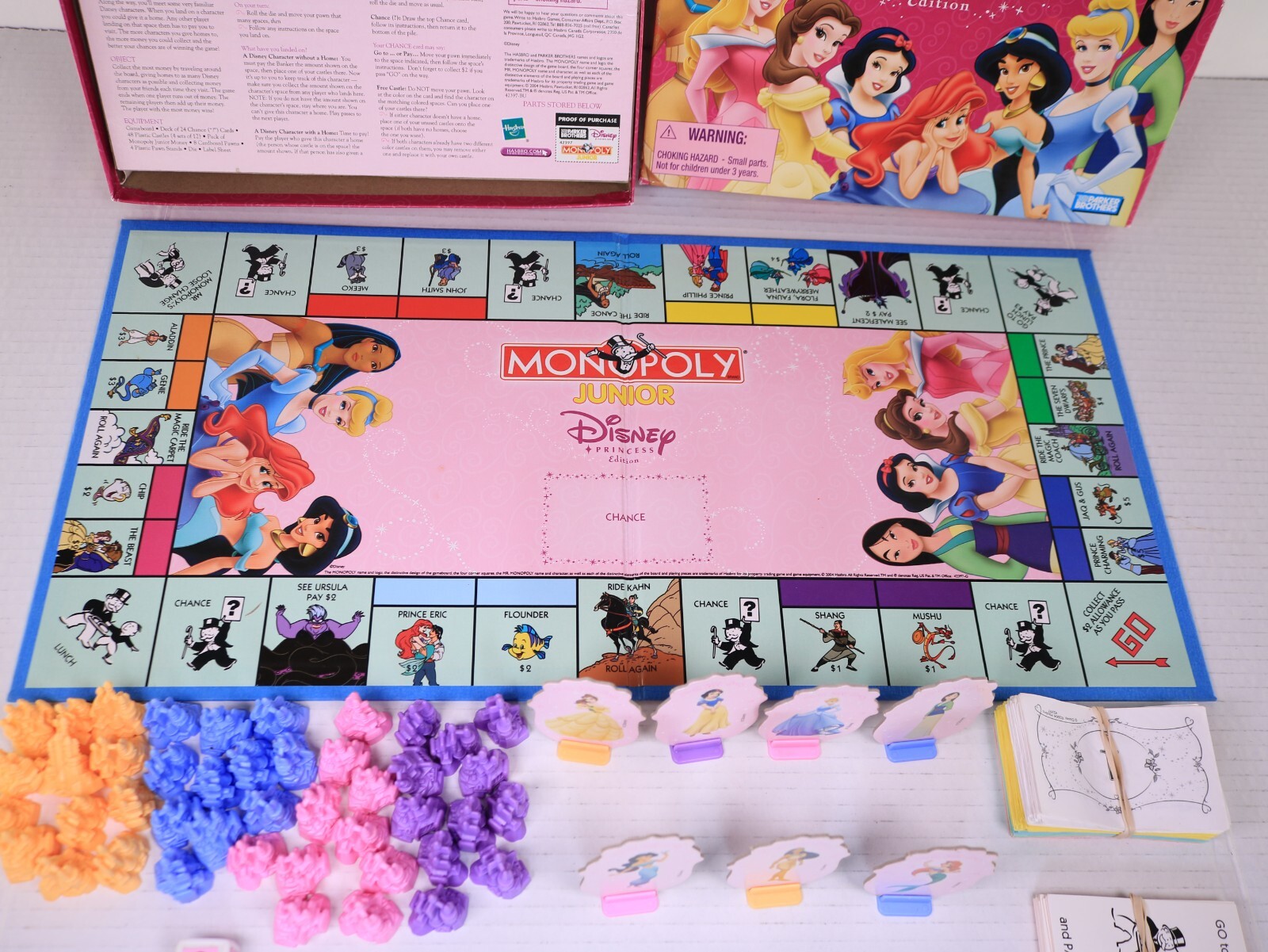 Vintage Monopoly Junior Disney Princess Edition 2004 95% Complete See Pics Good!