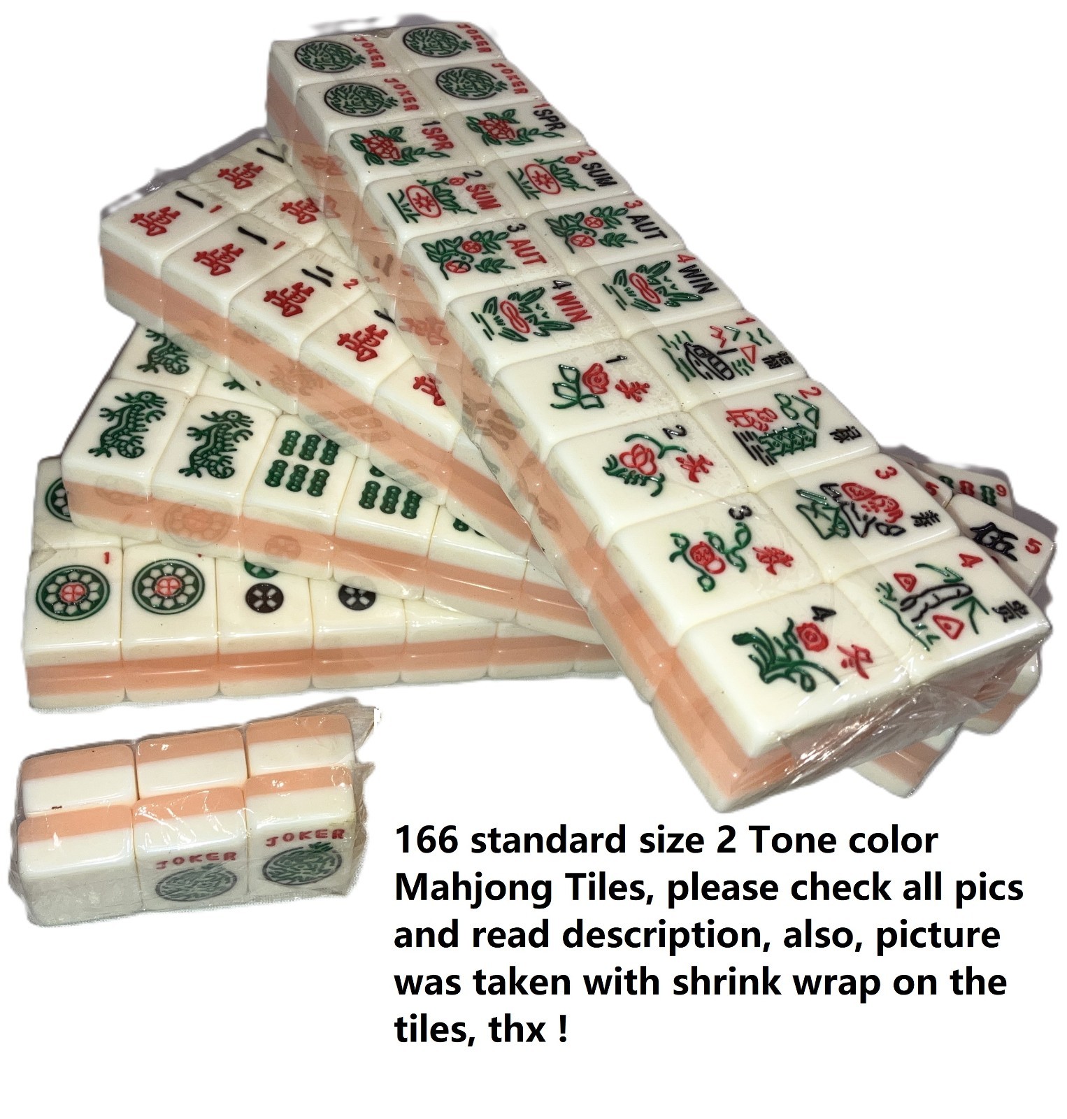 Mahjong Mahjongg American 2 Tone Full Standard Size 166 Tiles Off White Engraved
