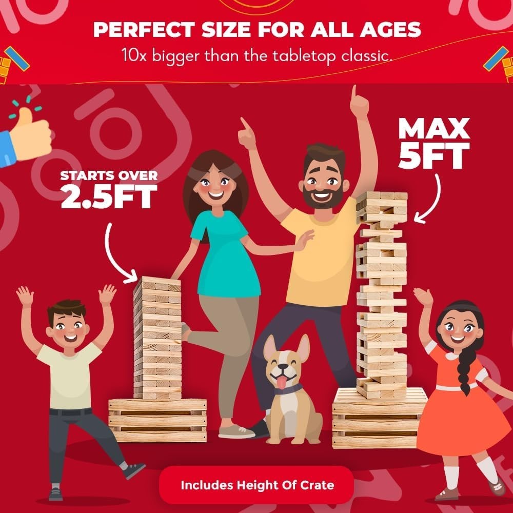 Giant Tower Game 60 Blocks Outdoor Yard Family Lawn Wooden Kids Adults