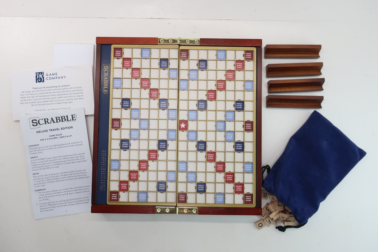WS Game Company Scrabble Deluxe Travel Edition Wooden Folding Case No Pencil
