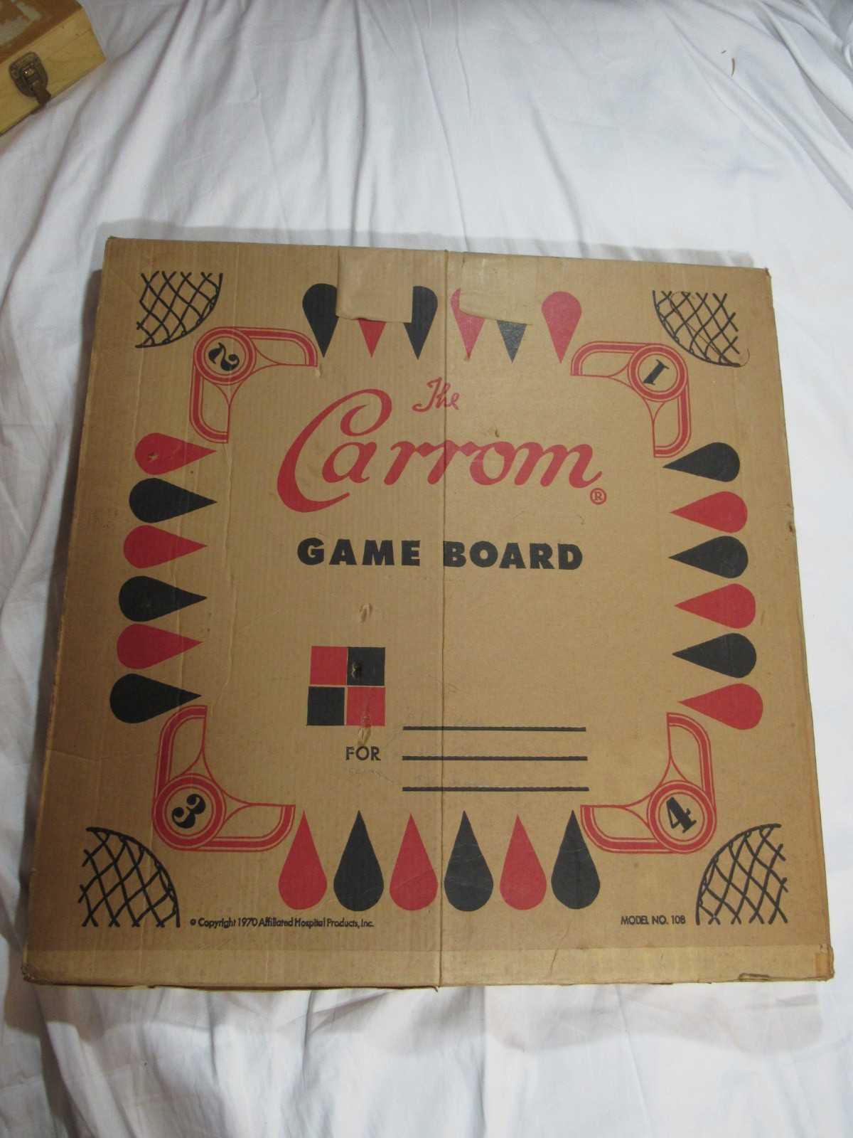 Vintage 1970 Carrom Game Board Model No. 108 Original Box Incomplete AS IS