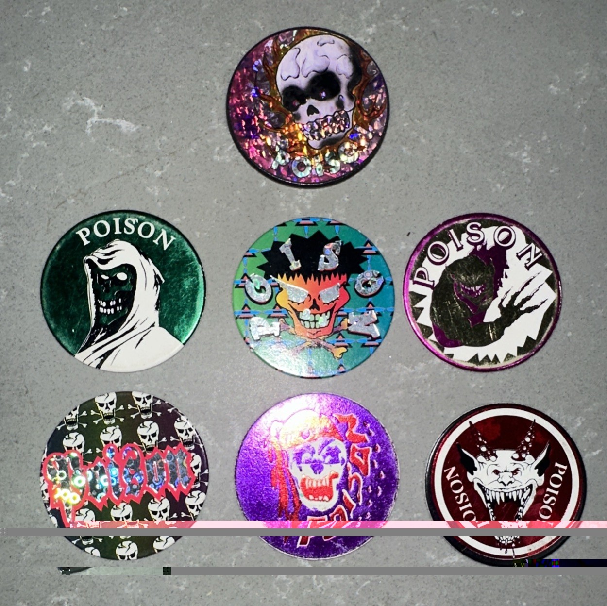 VINTAGE 1990s Lot of 104 POISON Skull Bones Pogs Slammer Whammers Milk Caps