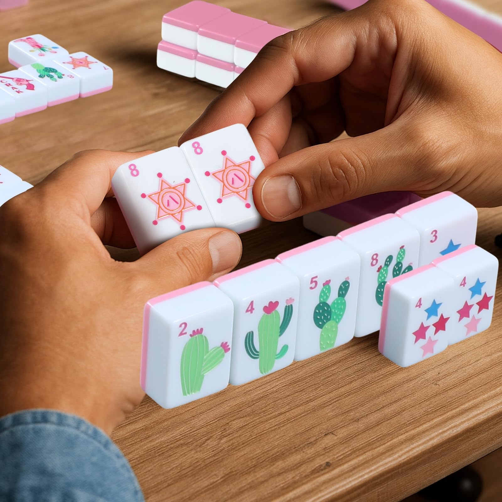 Arrowbash 160 Pcs Pink Cowgirl American Mahjong Set, 1.2 x 0.87 Inches Wester…