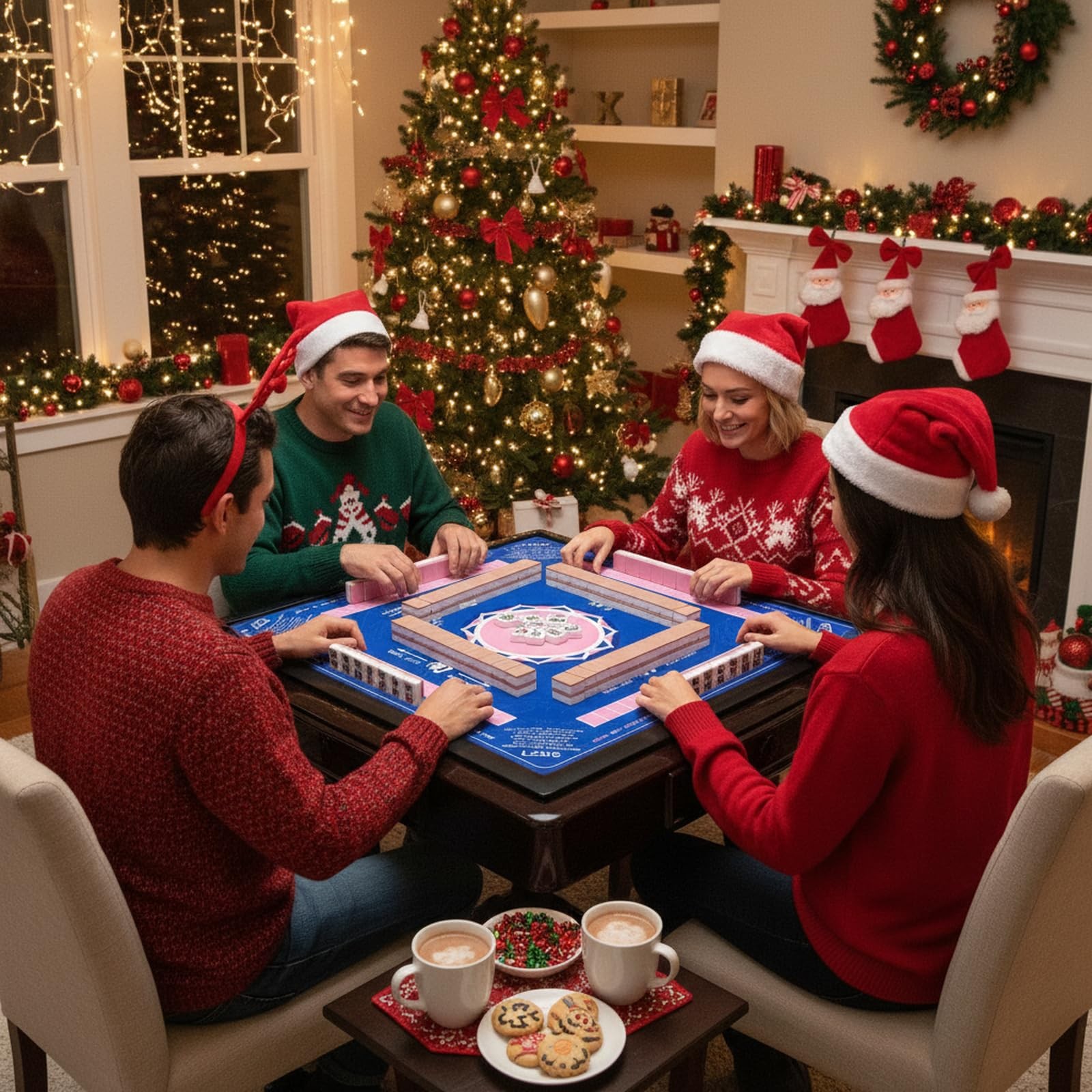 LZSIG Mahjong Mat 33″x33″ – Non-Slip Noise Reduction Gaming 33″×33″, Blue