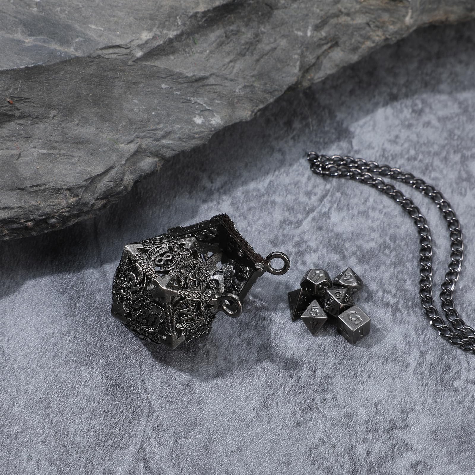 7 Pcs Mini Dice Set, DND Dices Metal Micro Miniature Dice with Hollow Necklac…