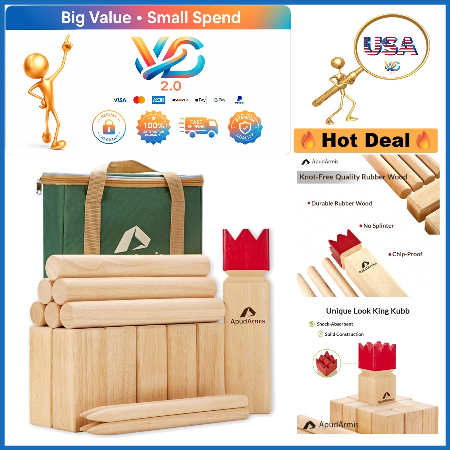 Kubb Yard Game Set with Carrying Bag – Outdoor Lawn Family Game for Teen & Adult
