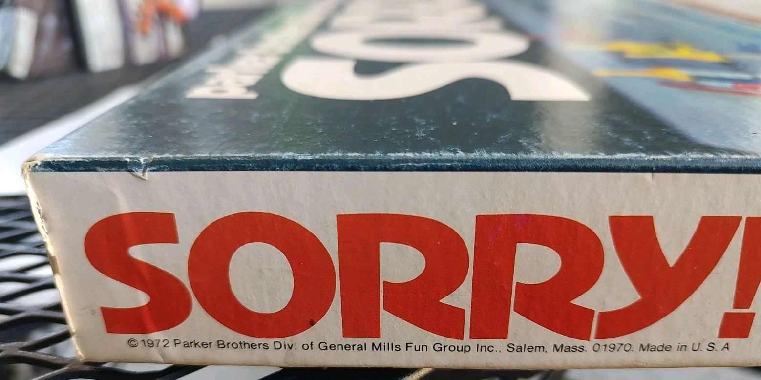 Vintage Sorry! Board Game Complete Classic Parker Brothers Hasbro 1972 Edition