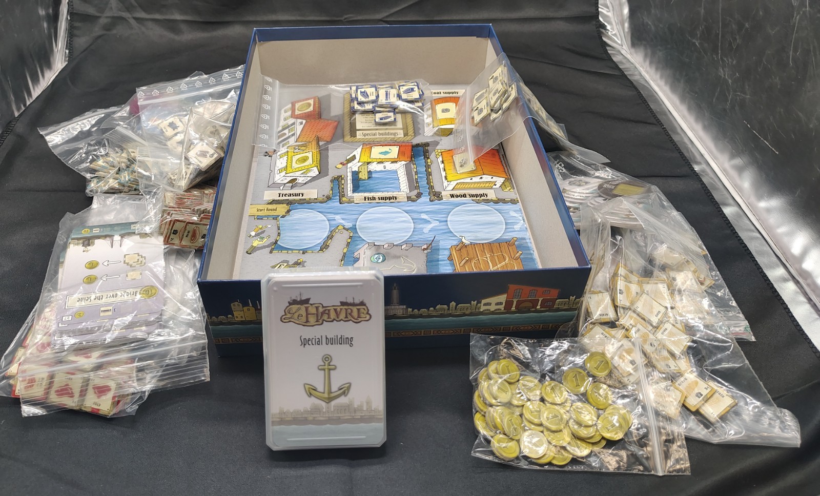 Le Havre board game from Lookout Games + Essen Promos & GeekUp Bag Set
