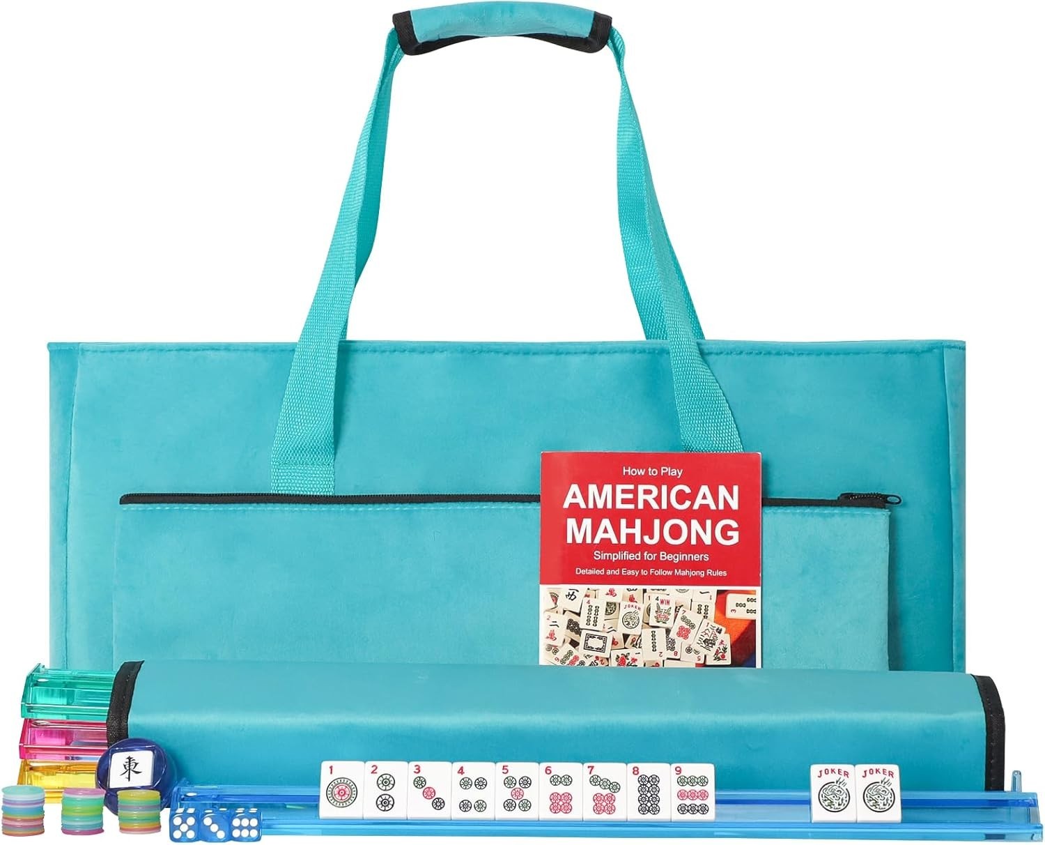 Mahjong Game Set with 166 Tiles, Racks, Bag, Chips, Dice, Complete Accessories