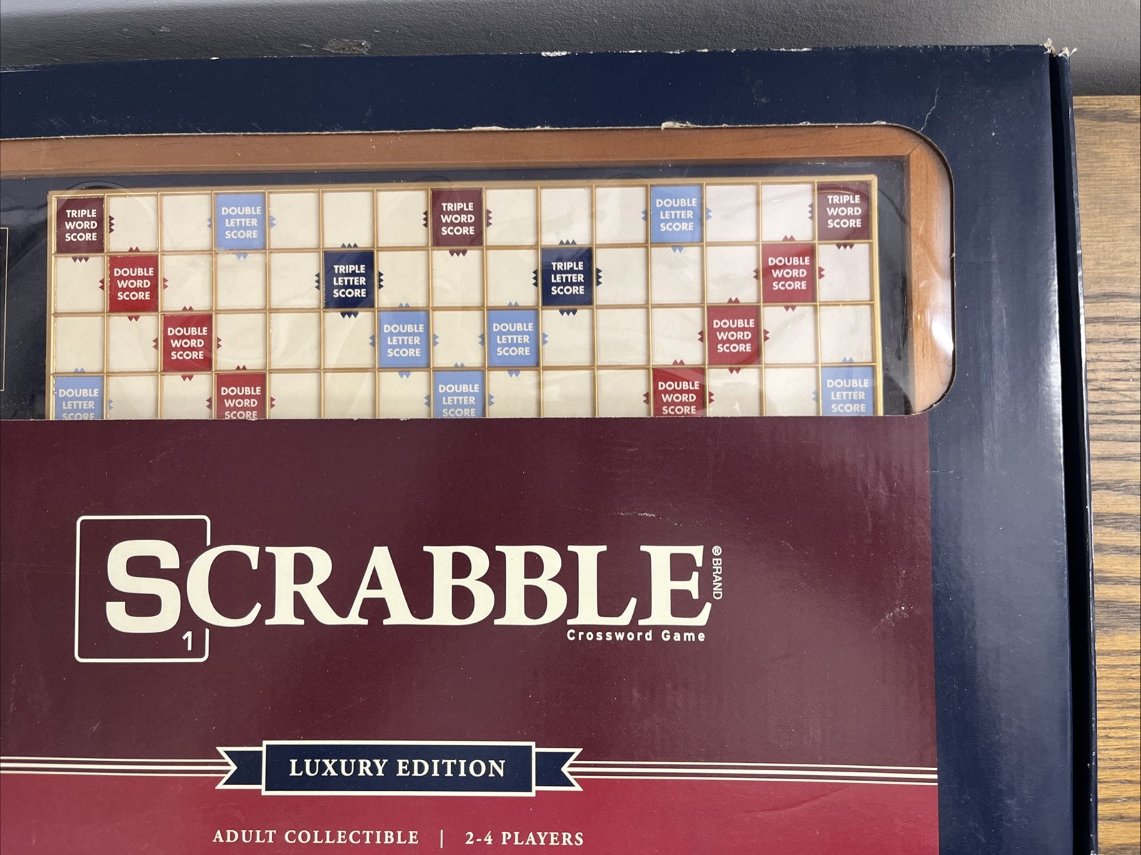 New Scrabble Luxury Edition with Wood Cabinet and Rotating Turntable Game Board