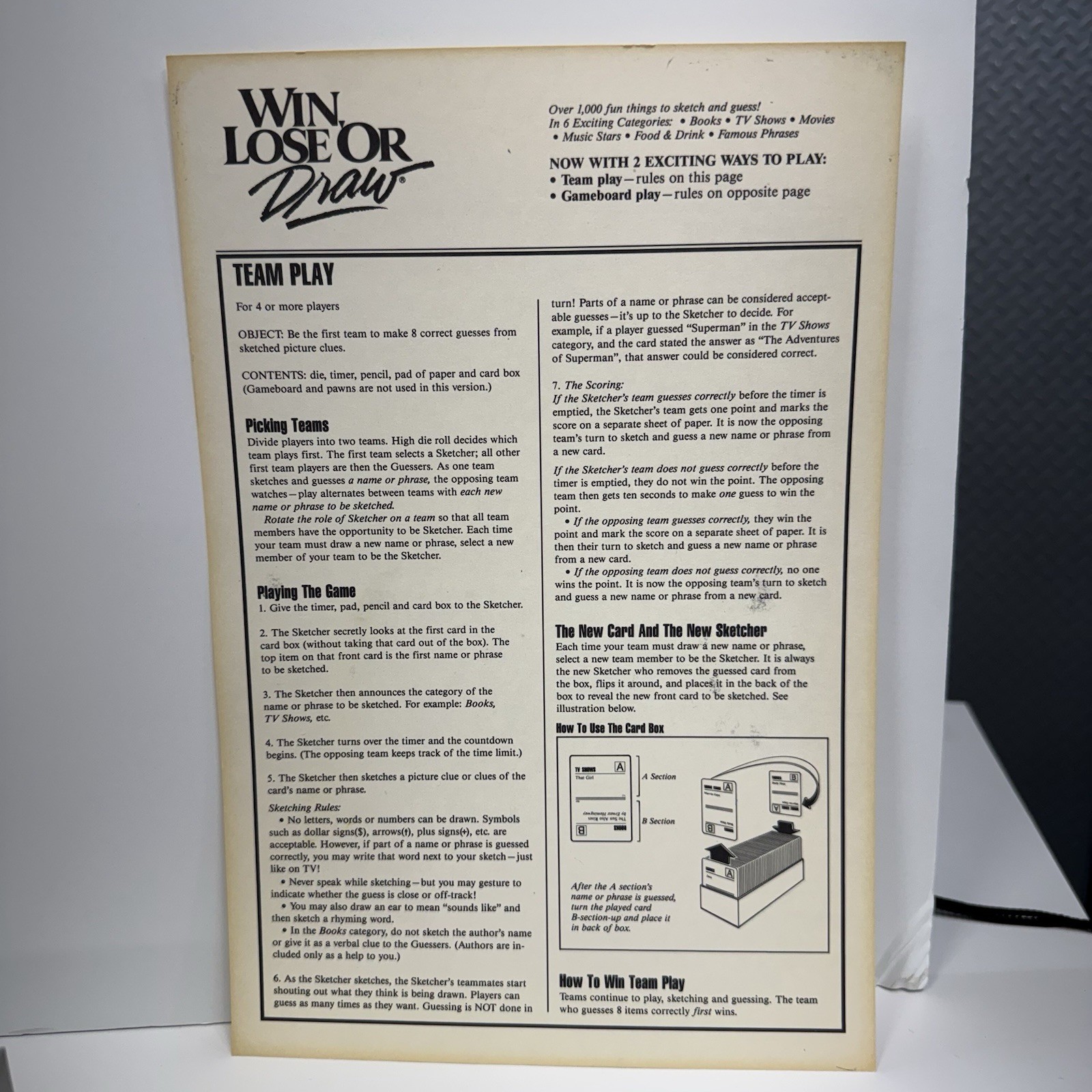 Win, Lose Or Draw The Picture Charades Game Party Edition 1988