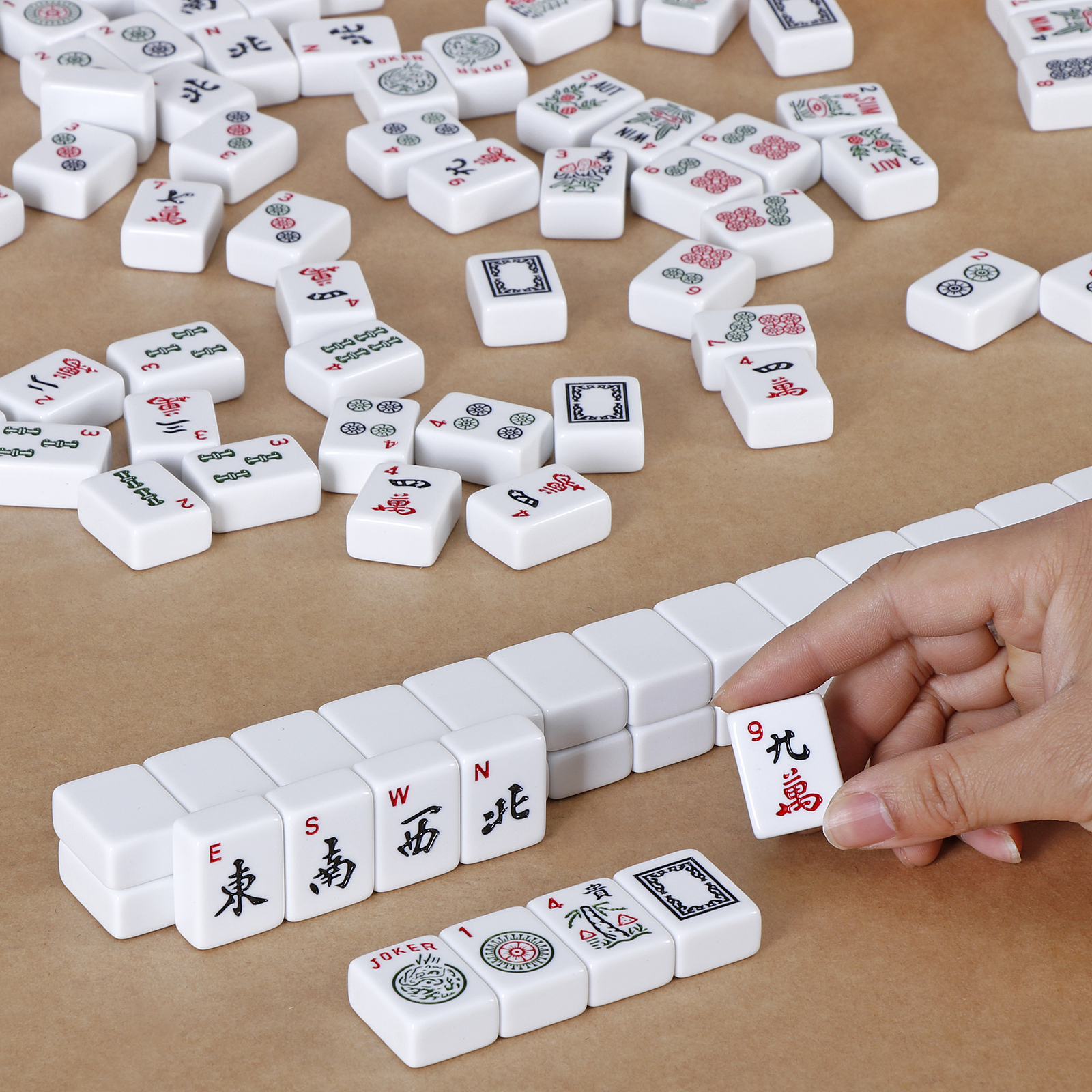 American Mahjong Set 166 Tiles 4 Color Complete Mah Jong Set Racks/Pushers w/Bag