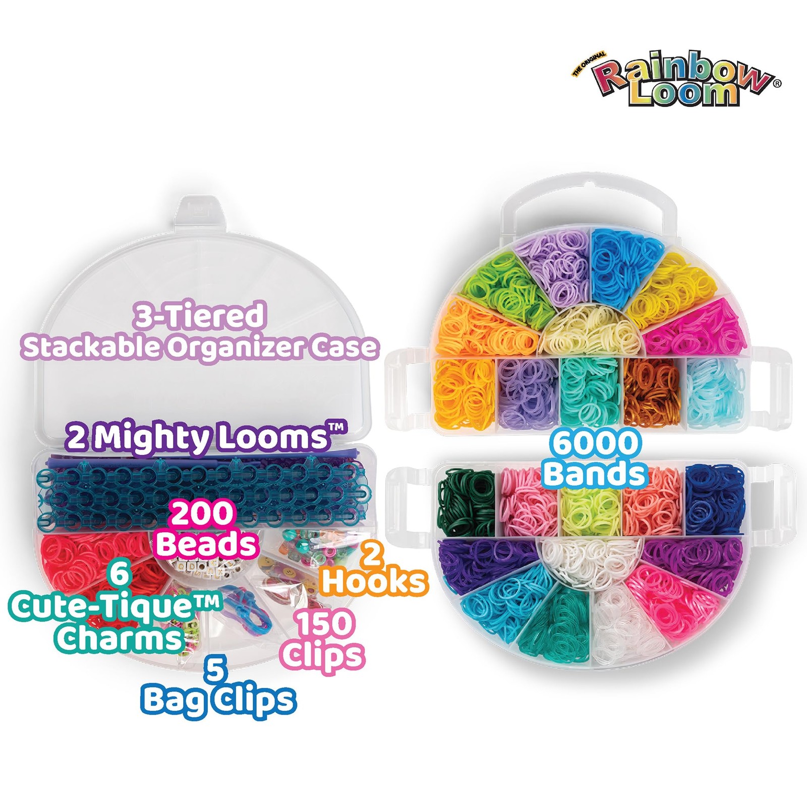 Rainbow Loom 6000 Bands Mighty Case 2 Looms Charms Beads Kids Kit Cute-tique