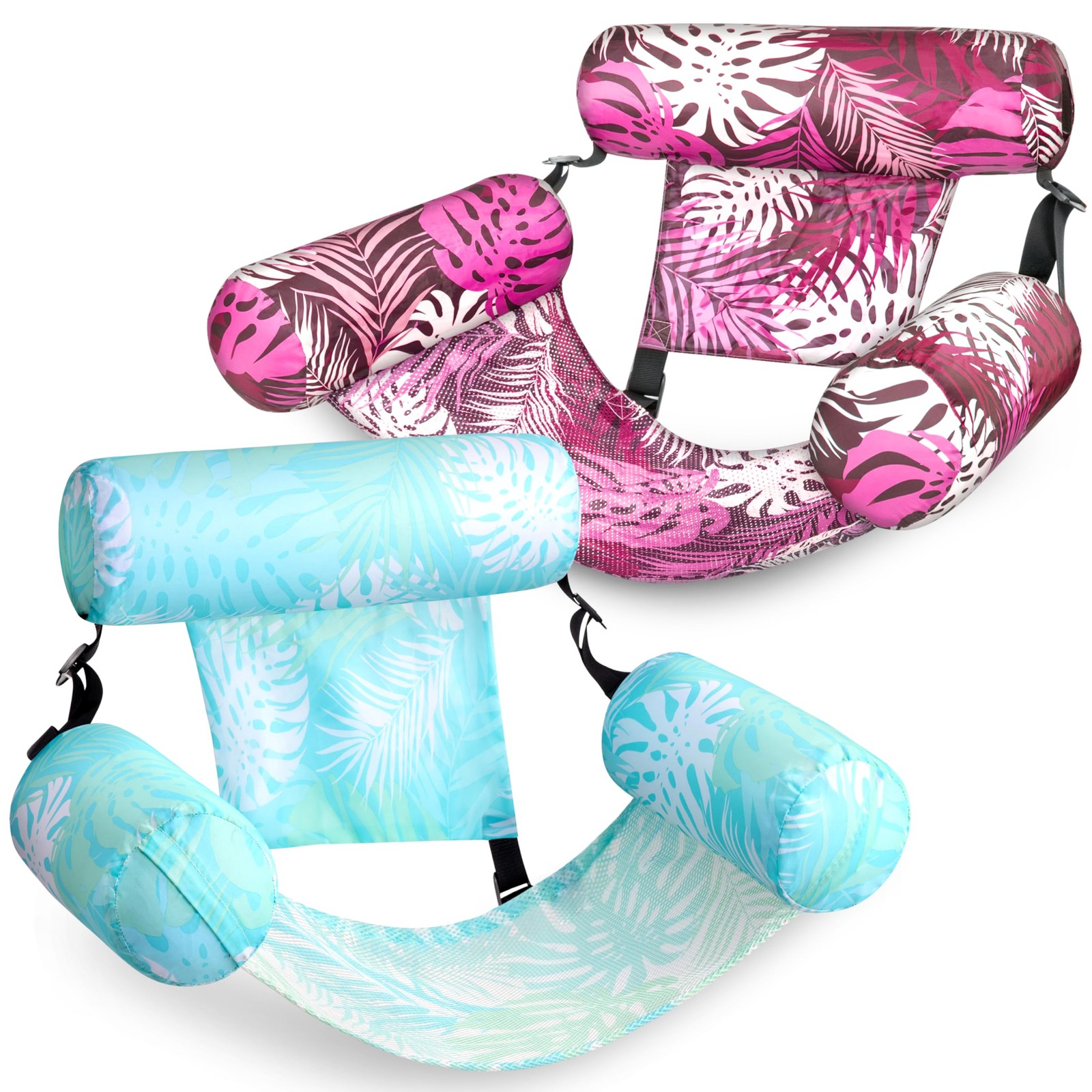 Inflatable Pool Float Chair 2 Pack Heavy Duty Cyan Pink SLOOSH Floats Adult Blow