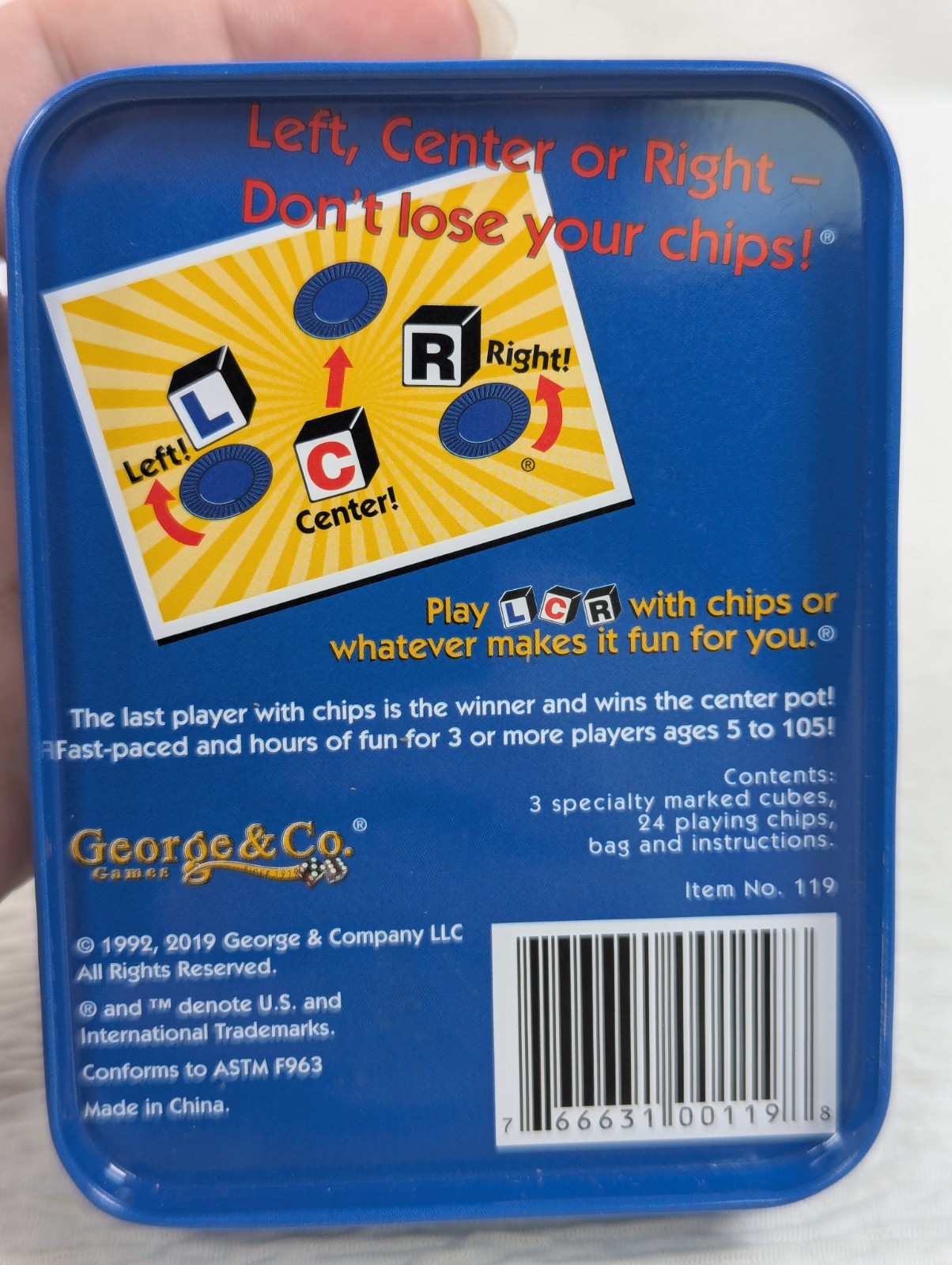 LCR – Left Center Right – Original Dice Game – Blue Tin