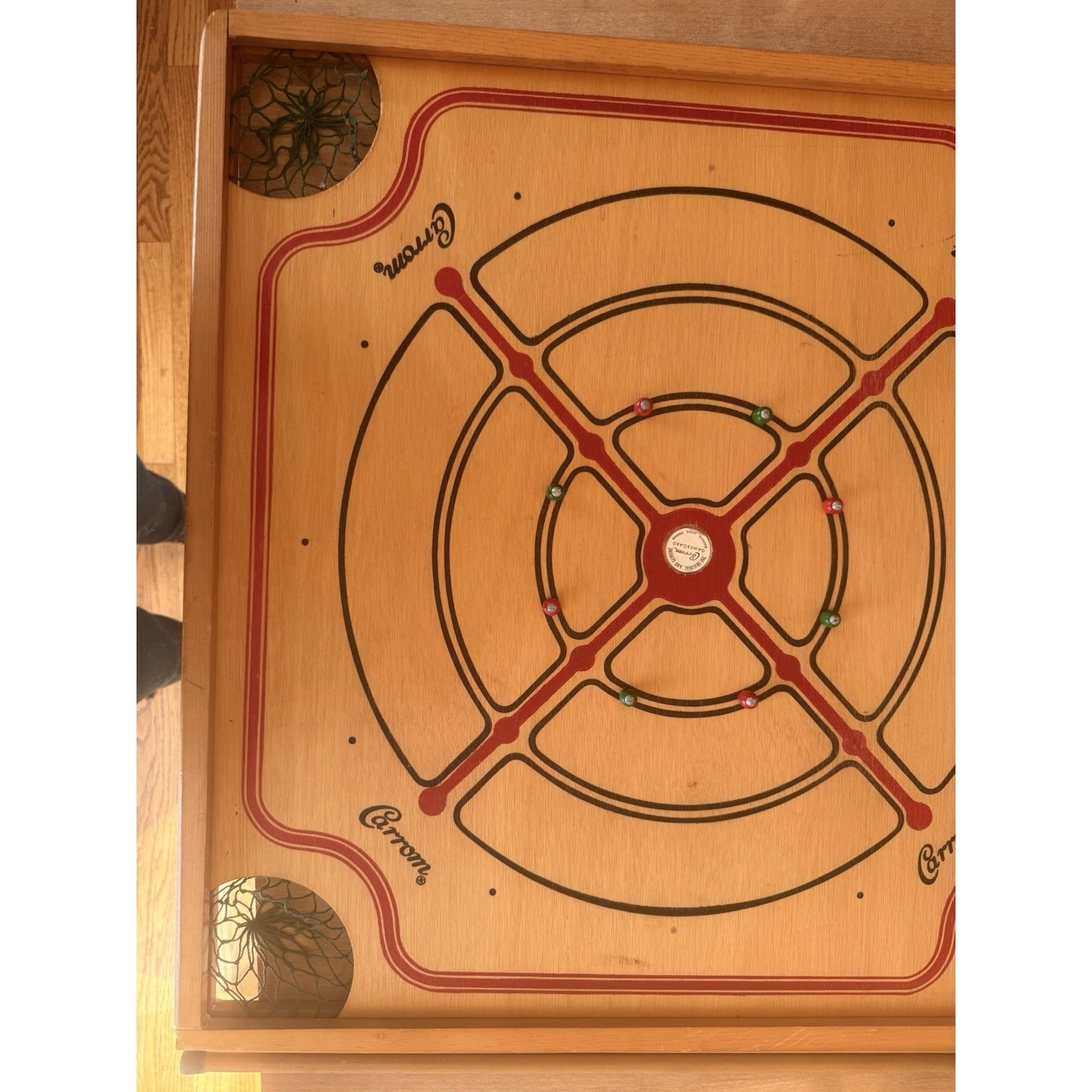 Vintage Carrom Gameboard 125 Games Reversible Wood Board Original Box No. 108